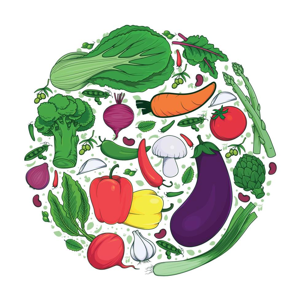 hand draw fresh vegetable doodle vector