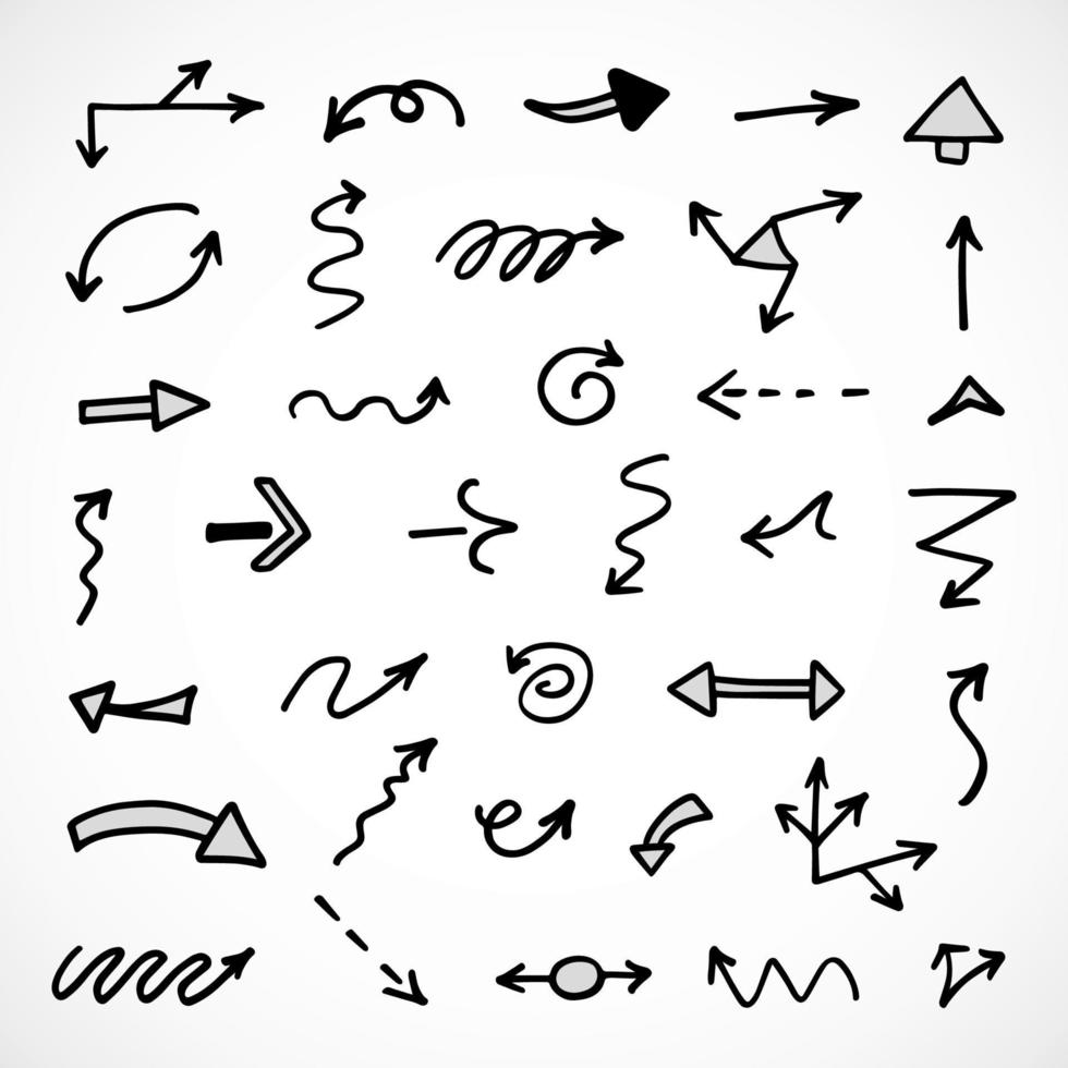 Vector set of hand drawn arrows, elements for presentation