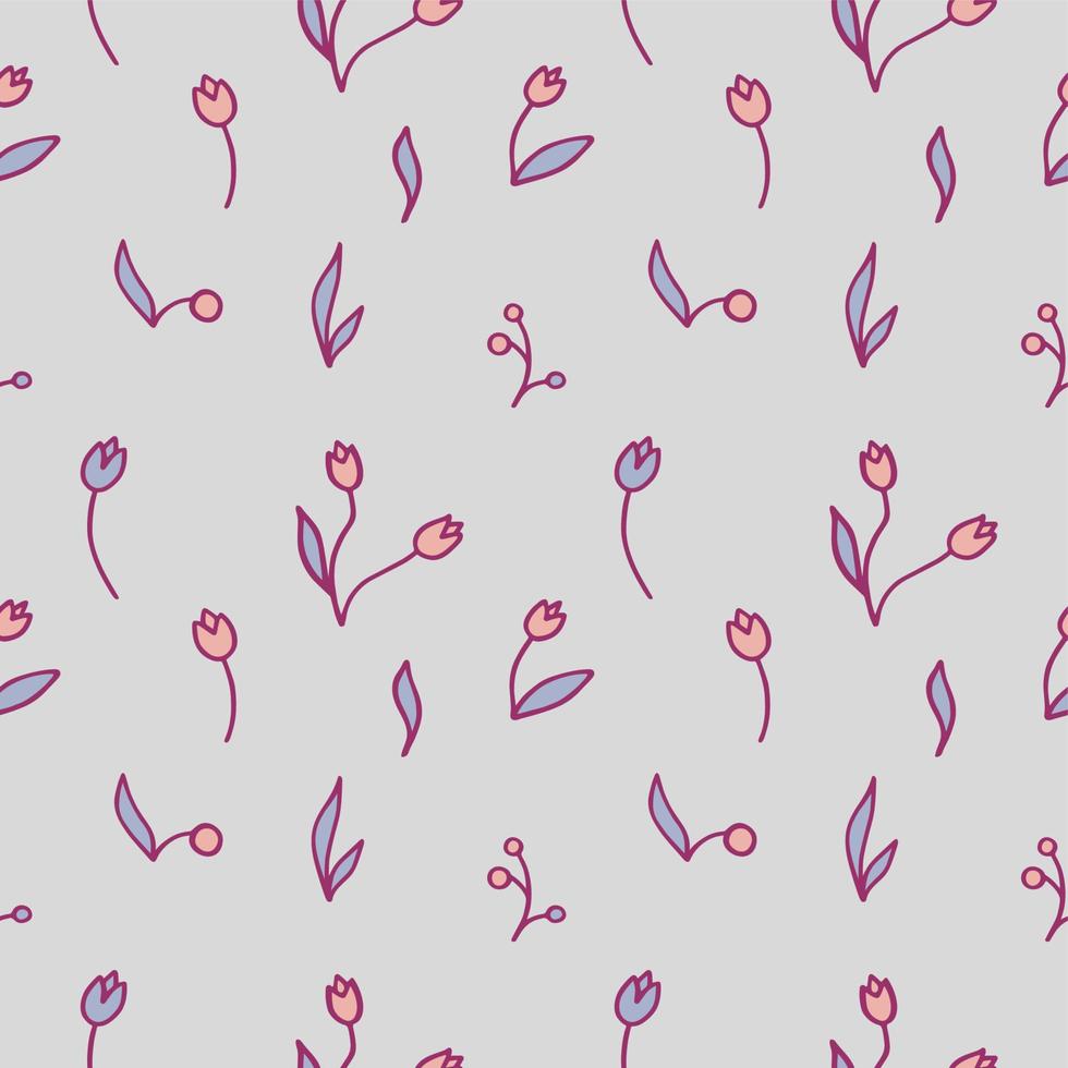 Vector seamless pattern from hand drawn floral elements, plants. Abstract background with flowers, leaves, branches. Trendy texture from cute doodle botanical elements, wallpaper