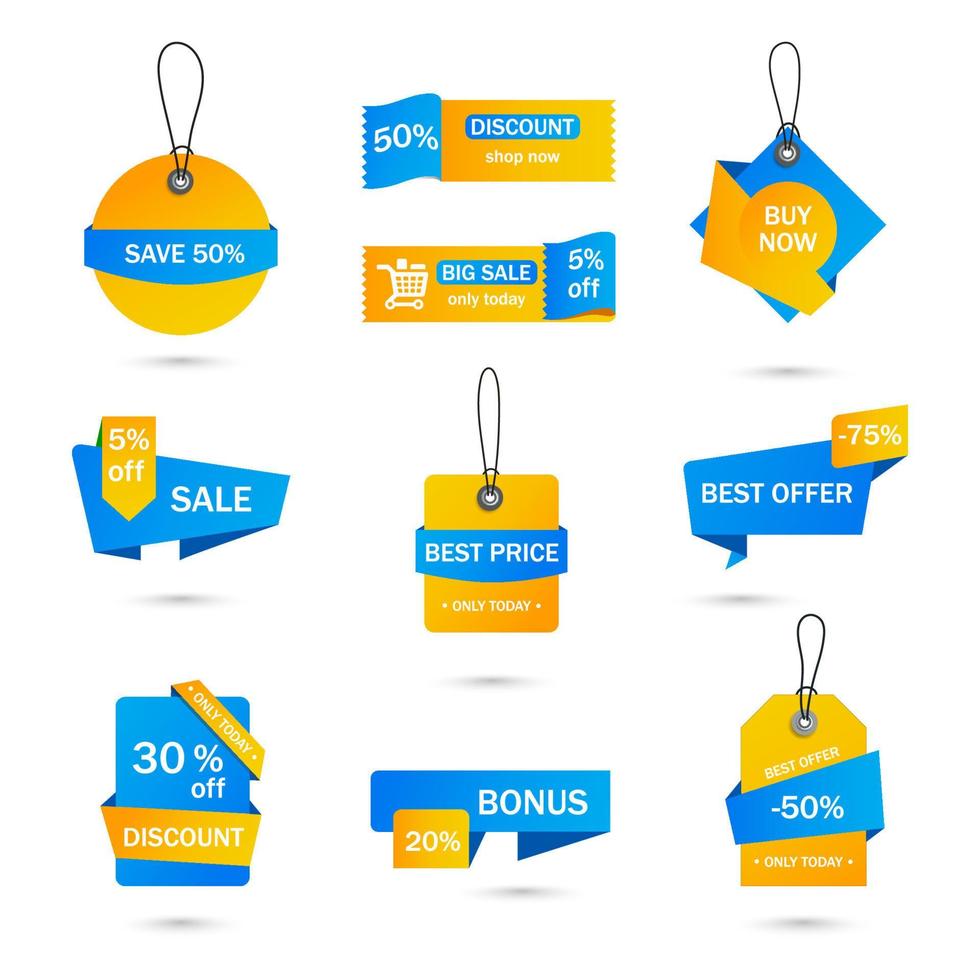 Vector stickers, price tag, banner, label. Coupon sale, offers and promotions vector template. Shop price tag, retail, commerce, business. Set of speech bubbles