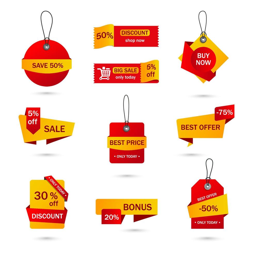 Vector stickers, price tag, banner, label. Coupon sale, offers and promotions vector template. Shop price tag, retail, commerce, business. Set of speech bubbles