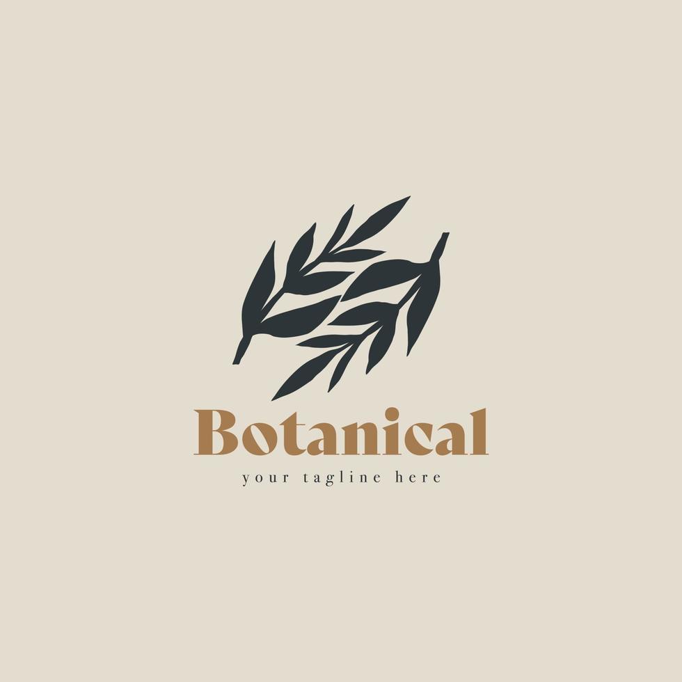 Plant branch hipster minimal logo vector with leaf simple line outline icon. Branch Leaf Monoline Lineart Logo template vector illustration