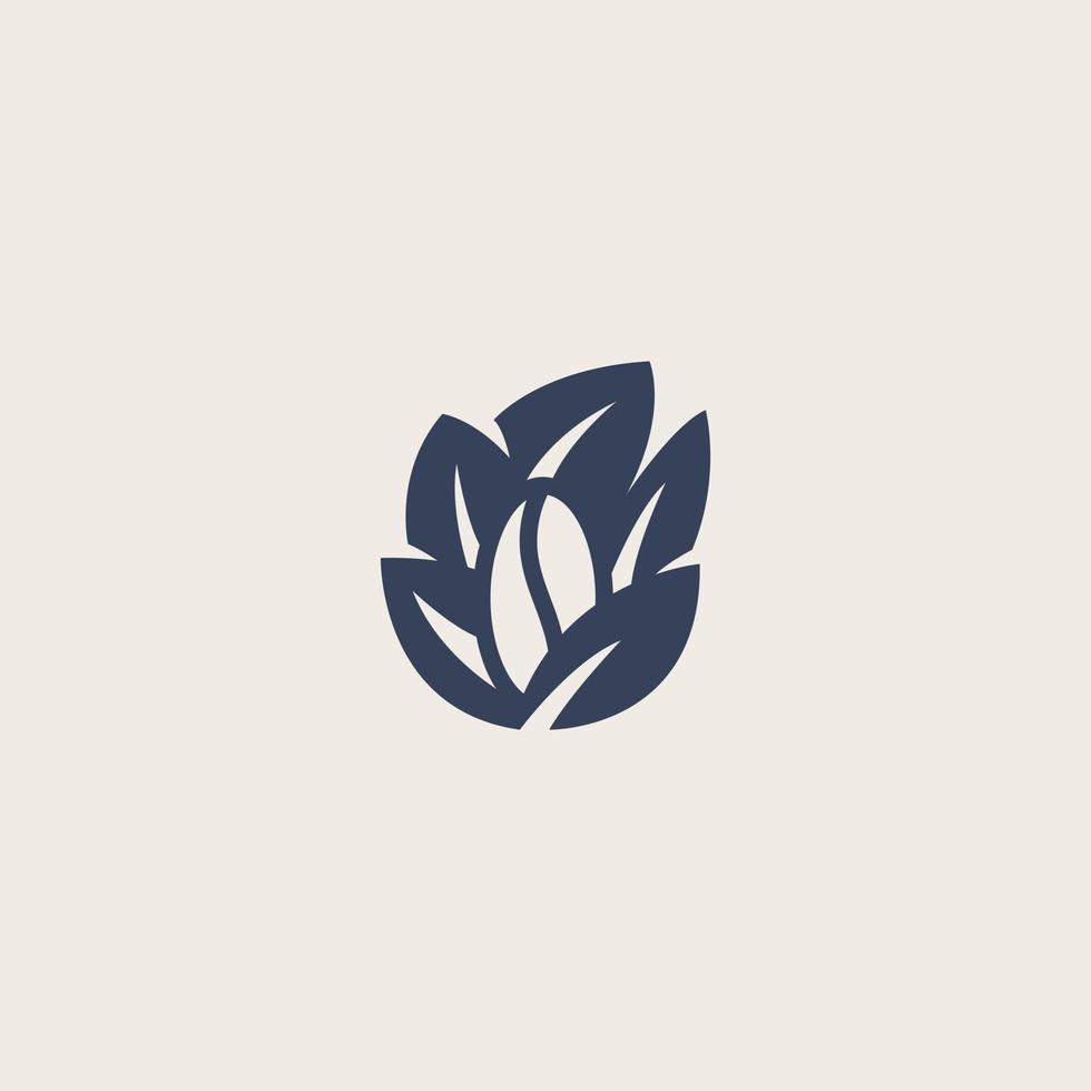 grano de café con rama de planta de hoja vector de logotipo mínimo con ilustración de vector de icono de contorno de línea simple
