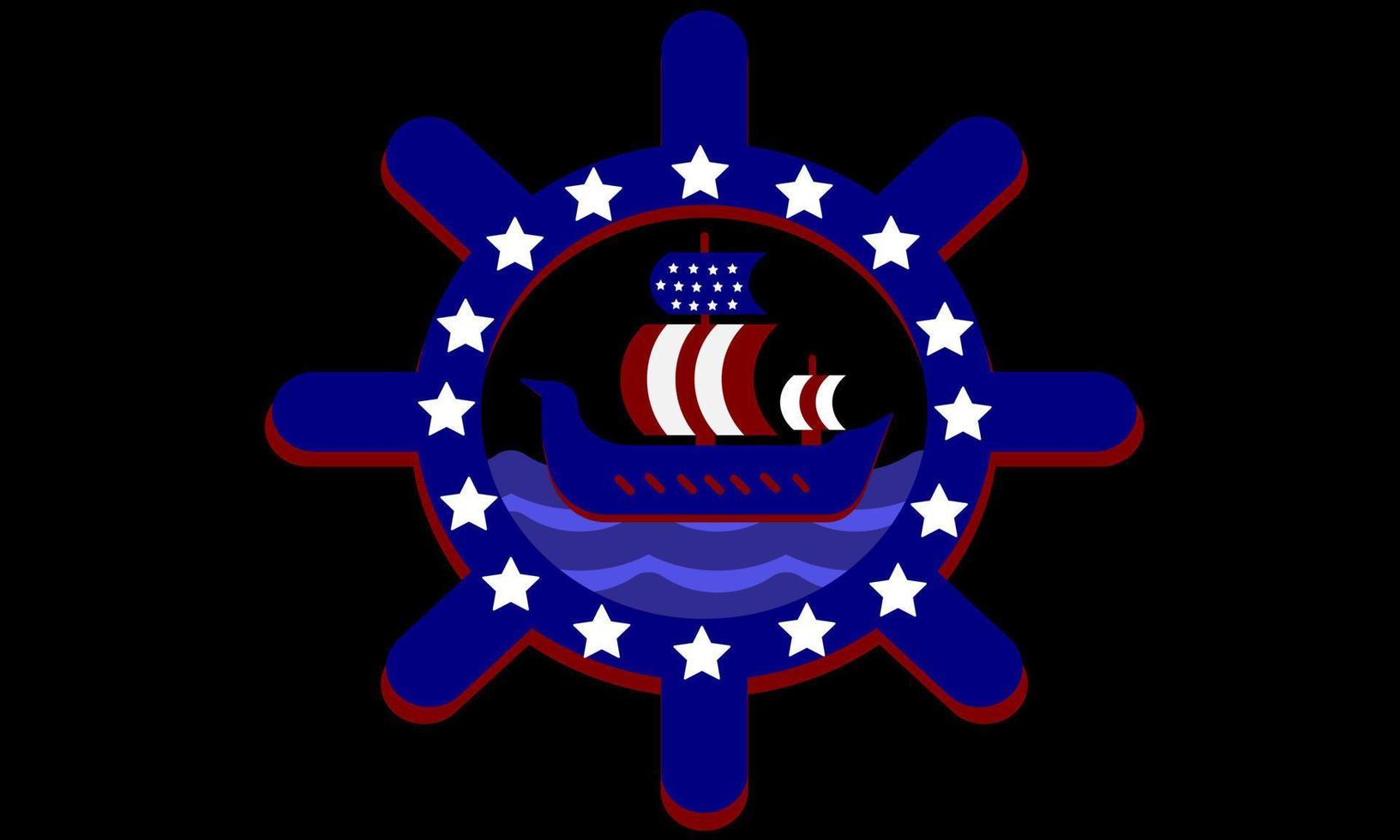 illustration vector graphic columbus day with red blue ship and steering wheel