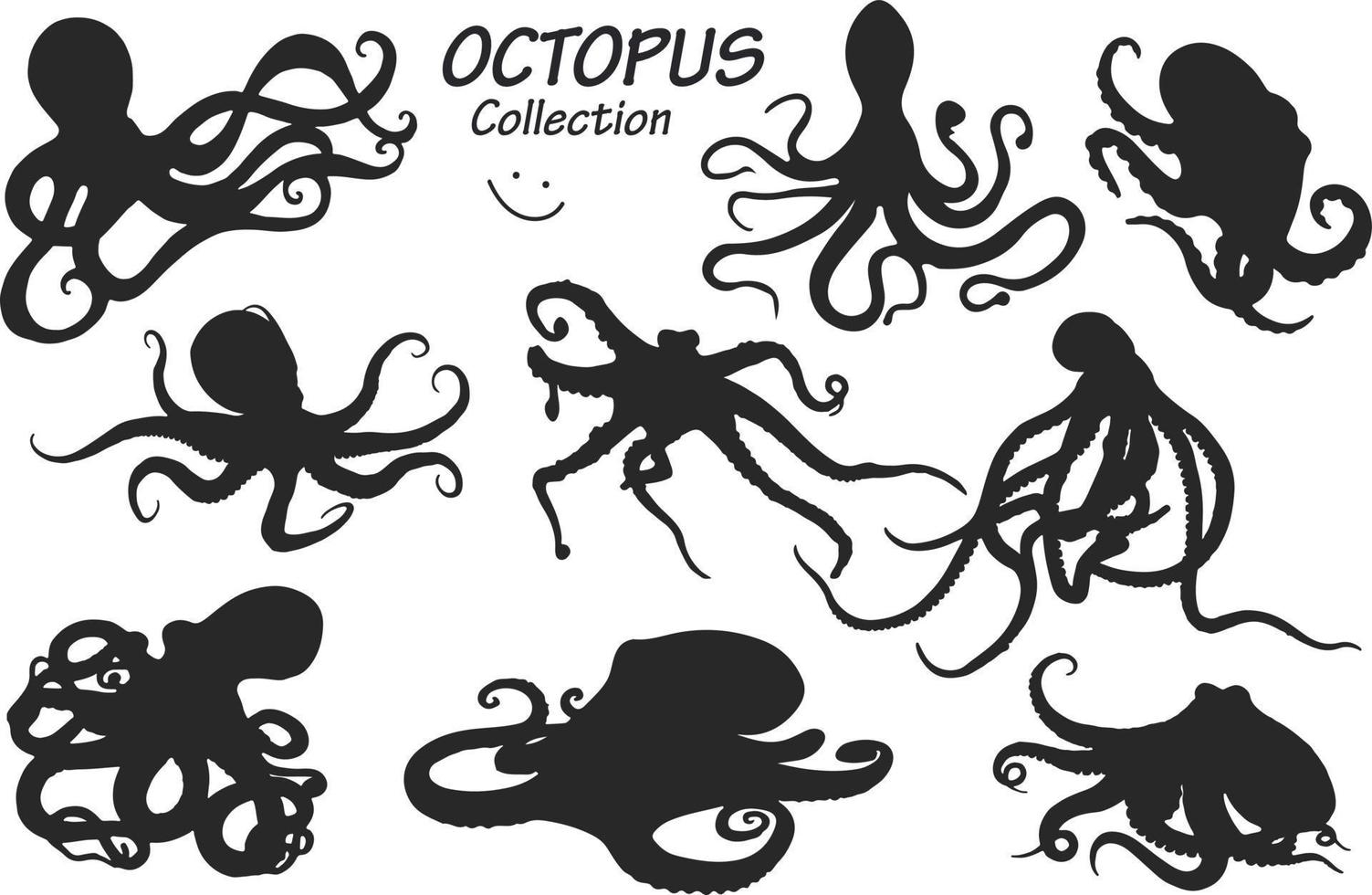 octopus silhouettes collection vector