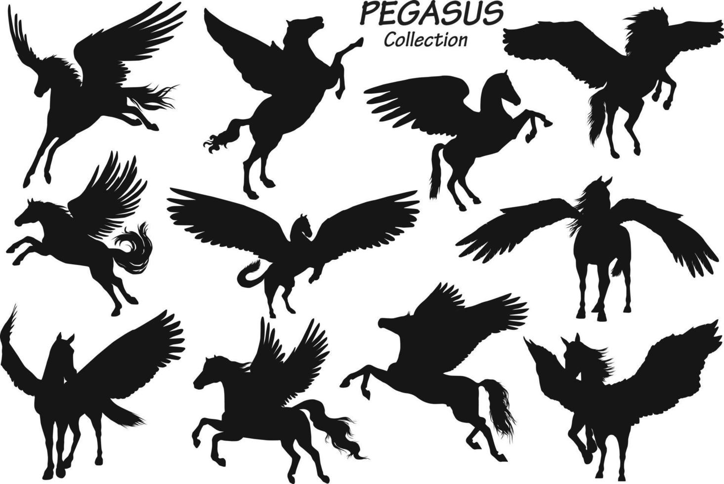 pegasus silhouettes set vector