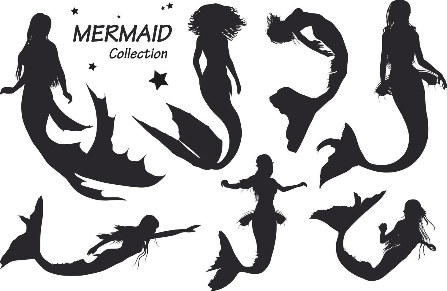 Mermaid silhouettes set vector