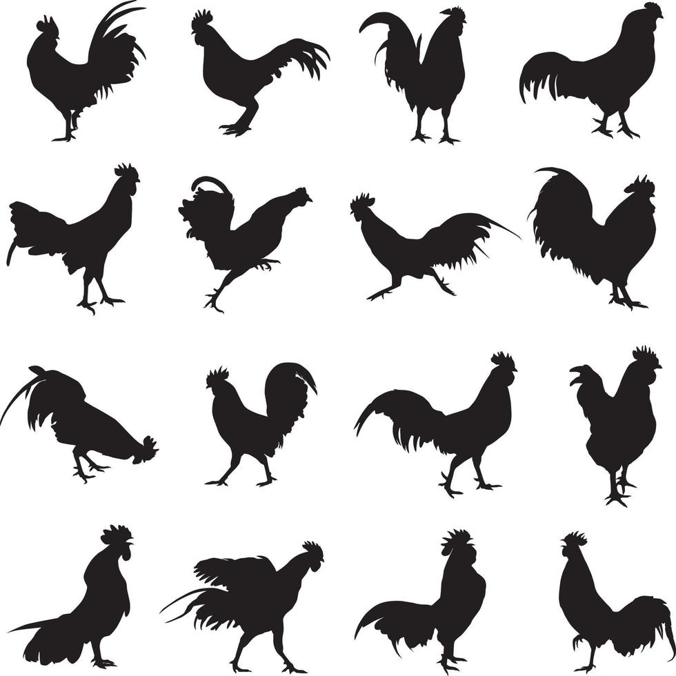 rooster silhouettes set vector