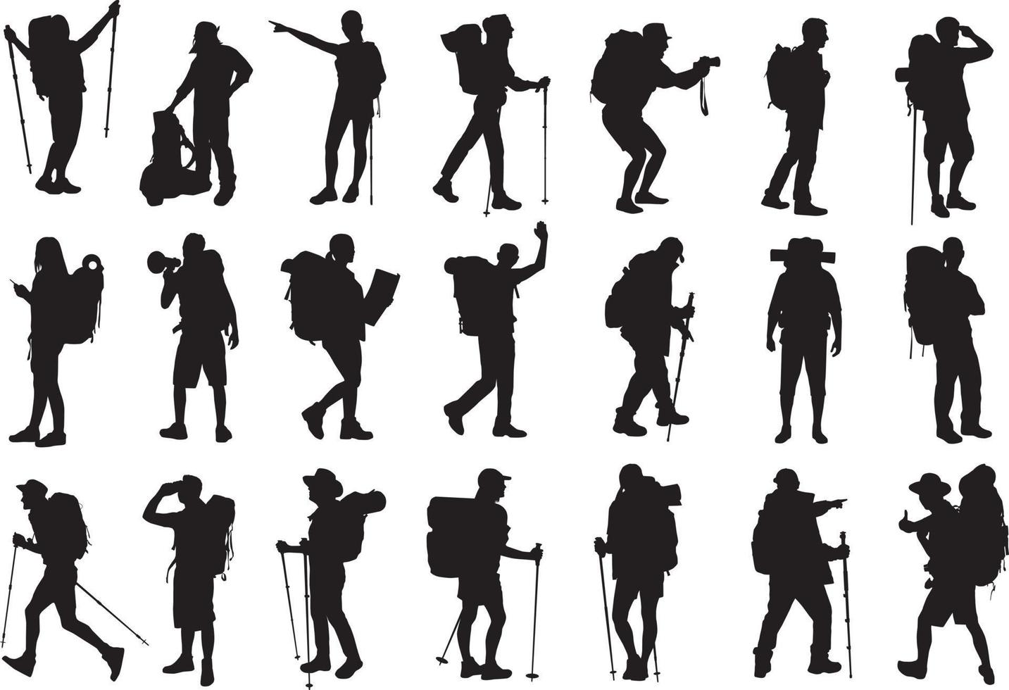 hiker silhouettes set vector