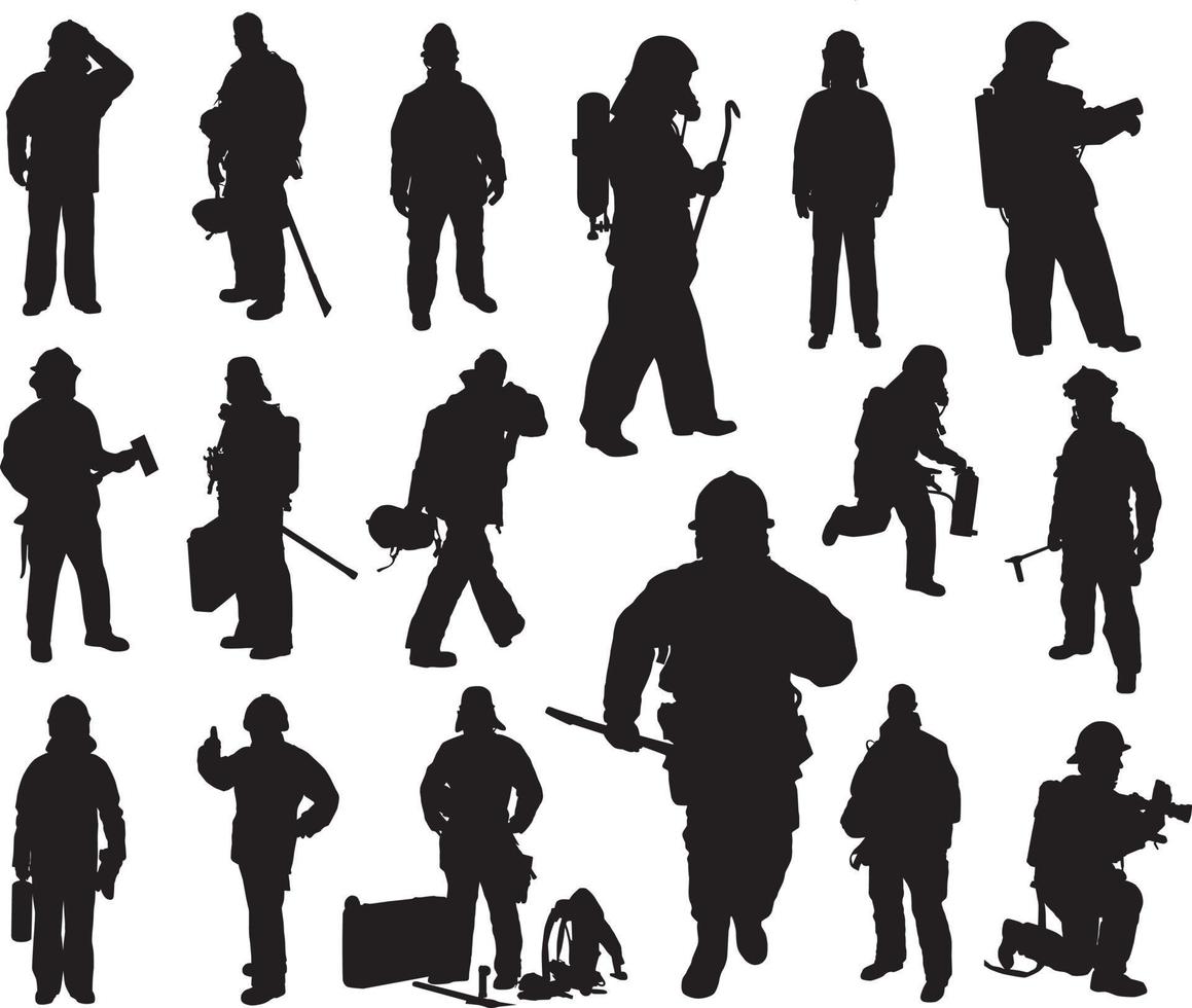 Fireman silhouettes set vector