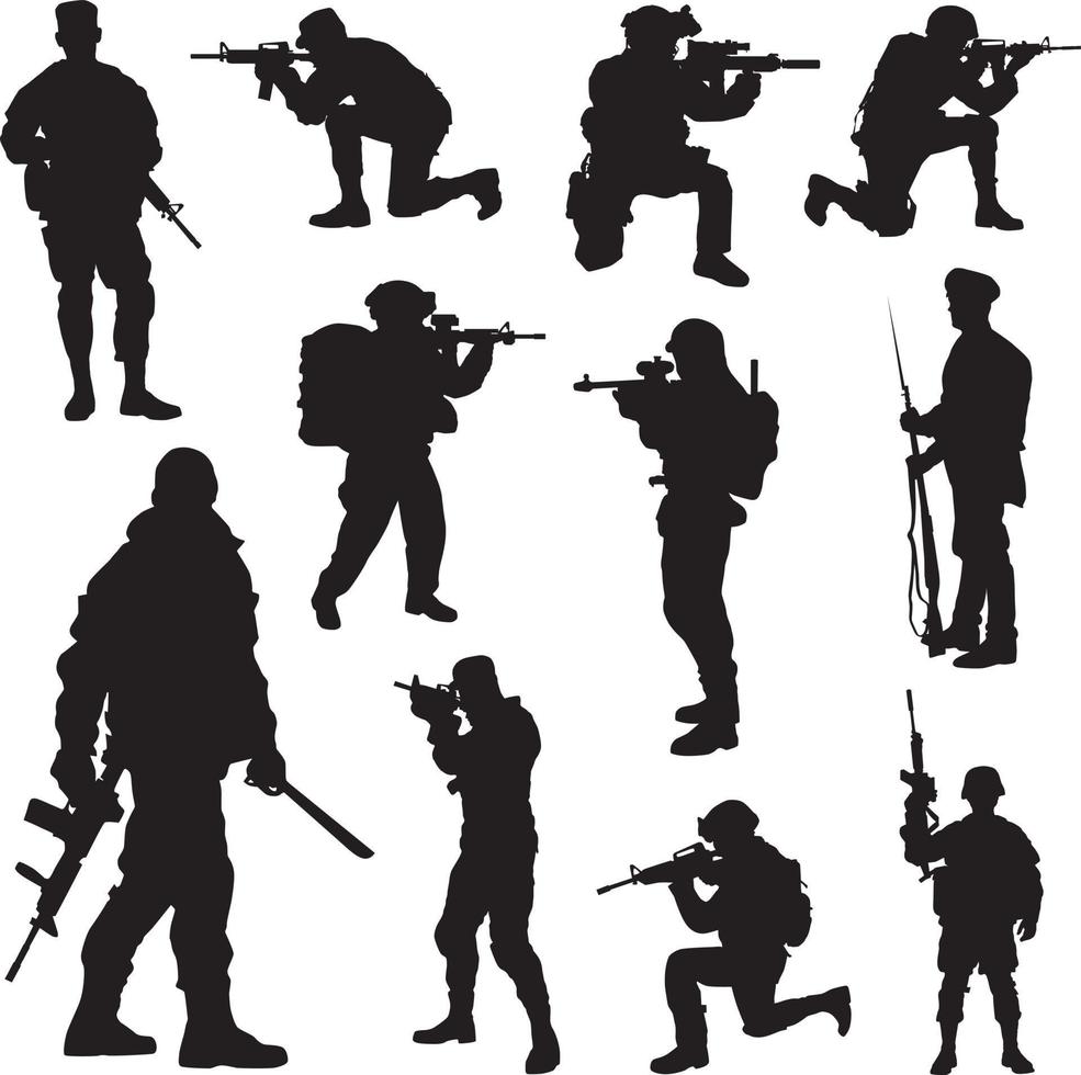 soldier silhouettes set vector