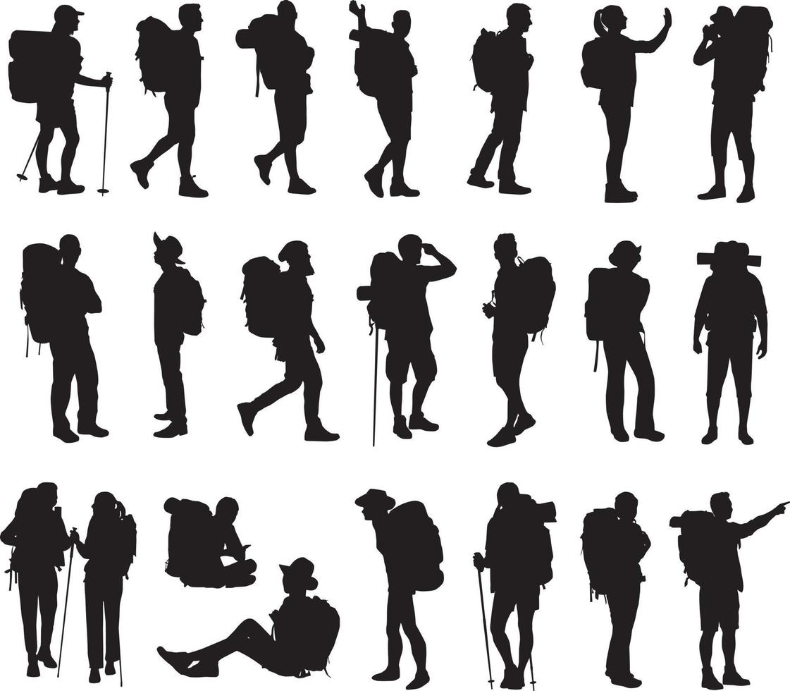 Backpacker silhouettes set vector