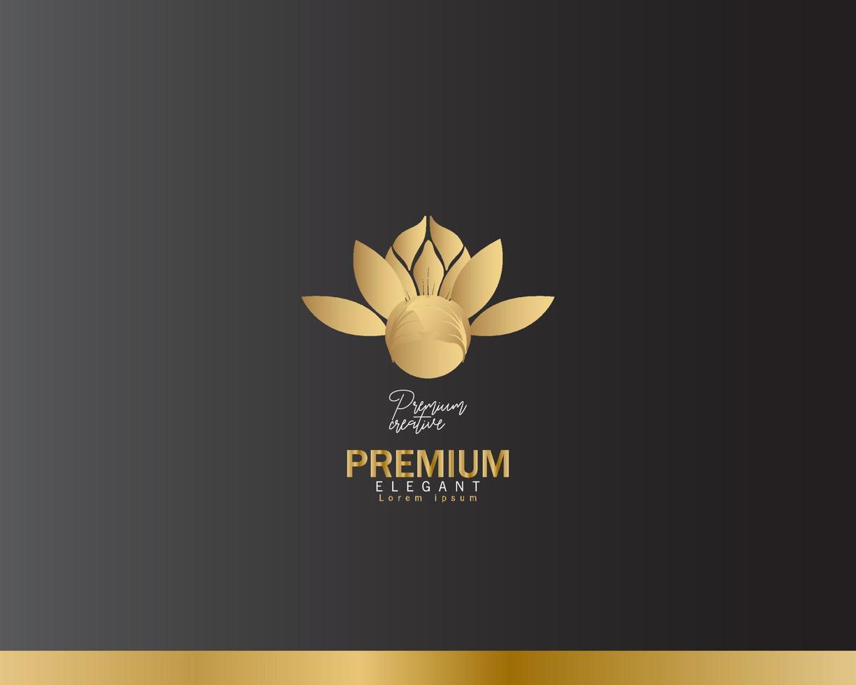 emblema dorado con flor en forma de círculo. Se puede utilizar para la industria de la joyería, la belleza y la moda. ideal para logotipo, monograma, invitación, folleto, menú, fondo o cualquier idea deseada. vector