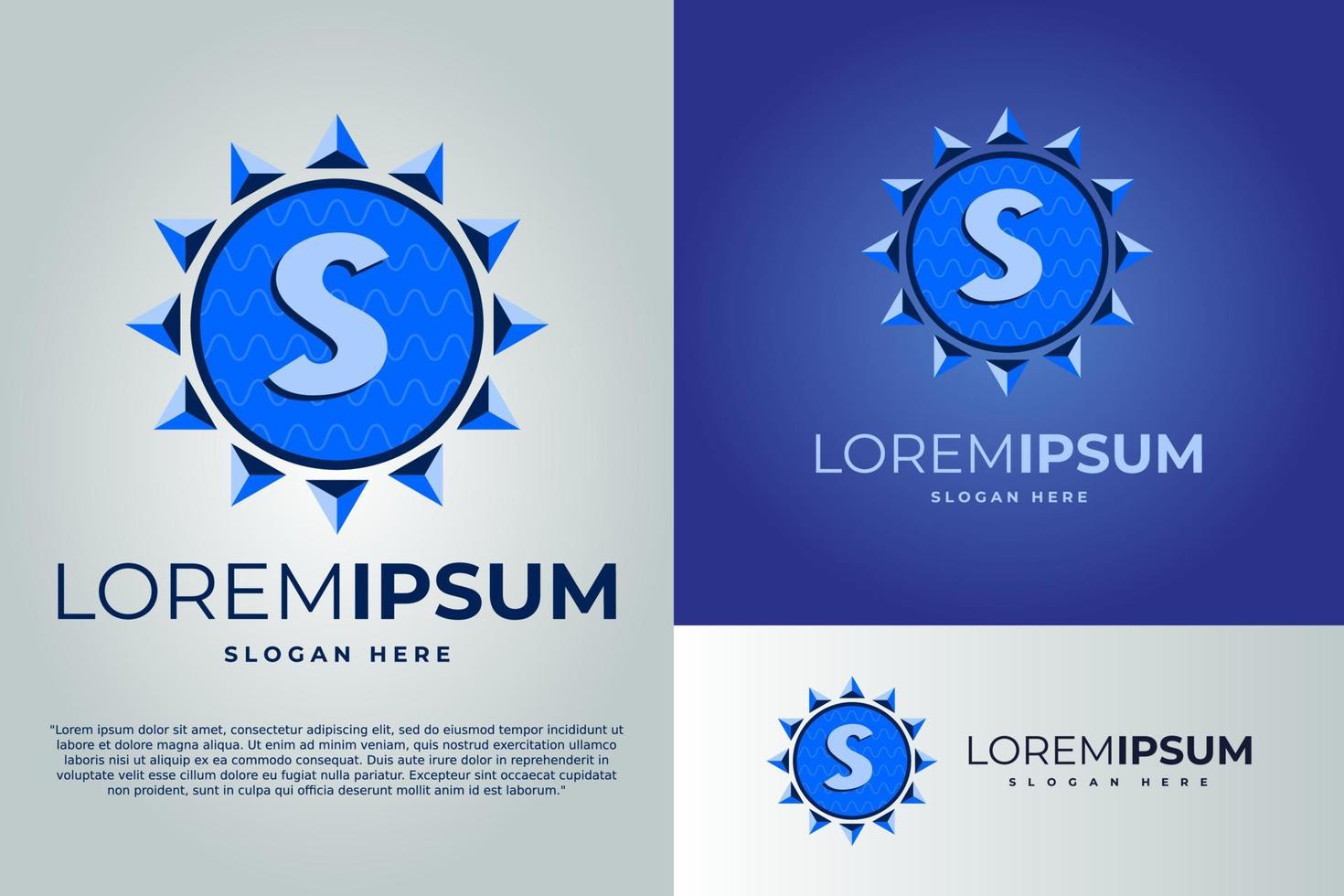 letter S and Sun with waves Logo design vector illustration template. badge logo. Sun logo design template. badge logo