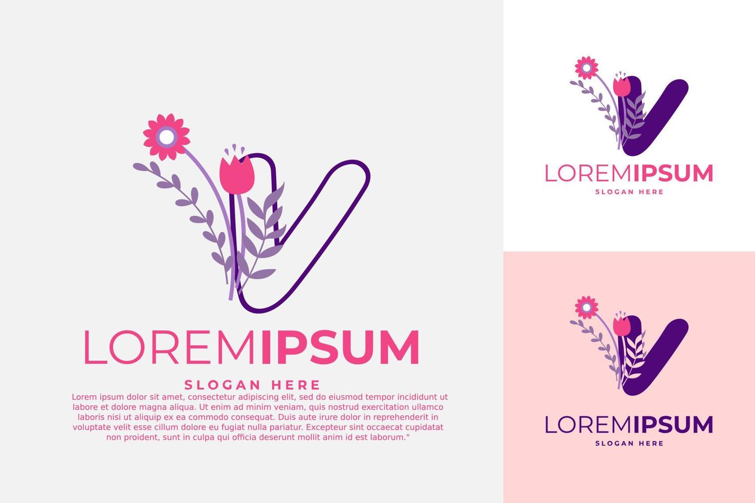 letter V logo design vector template illustration with flowers