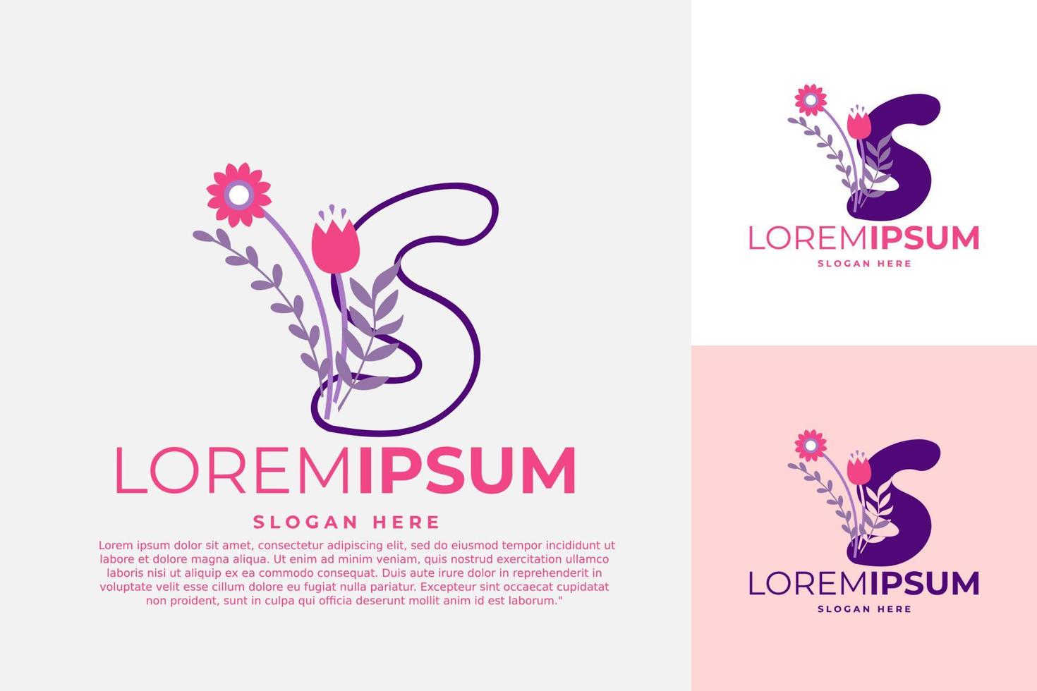 ilustración de plantilla de vector de diseño de logotipo de letra s con flores