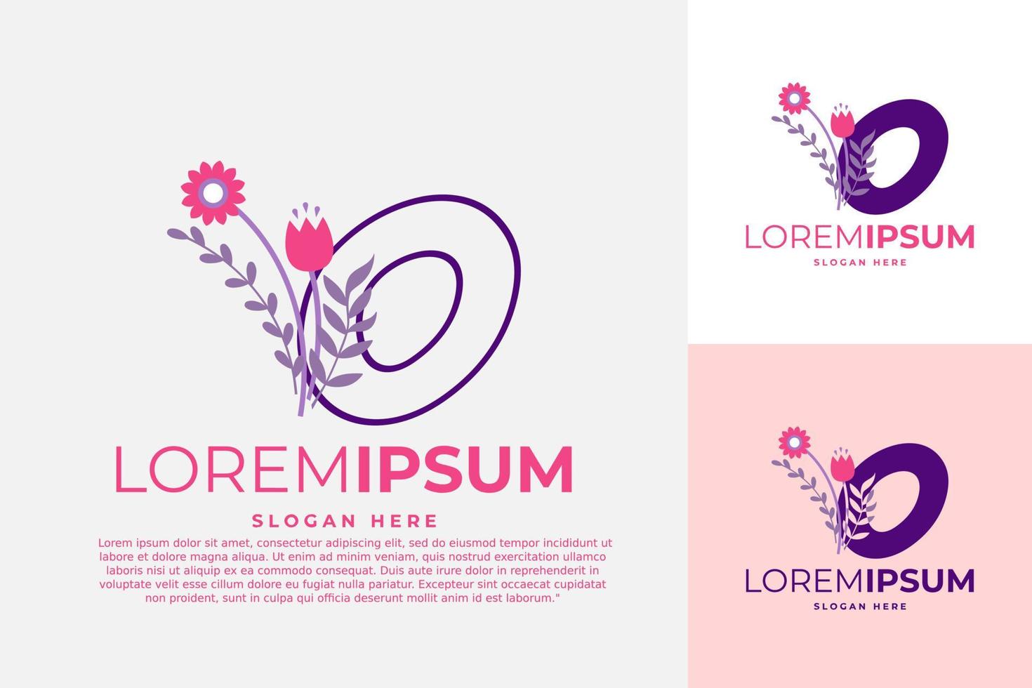 ilustración de plantilla de vector de diseño de logotipo de letra o con flores