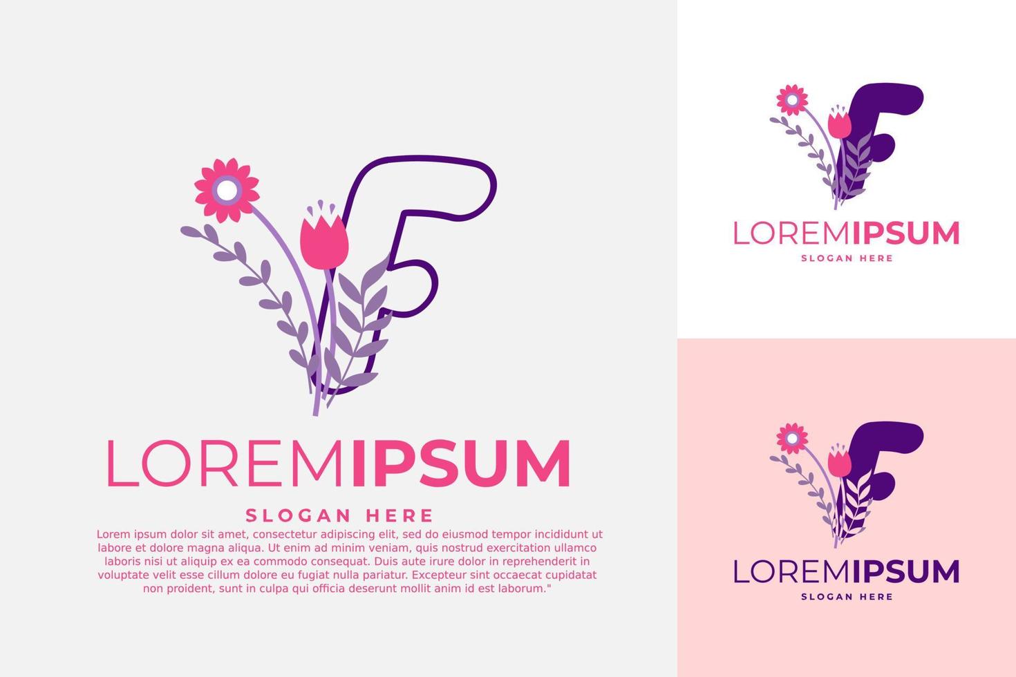 ilustración de plantilla de vector de diseño de logotipo de letra f con flores