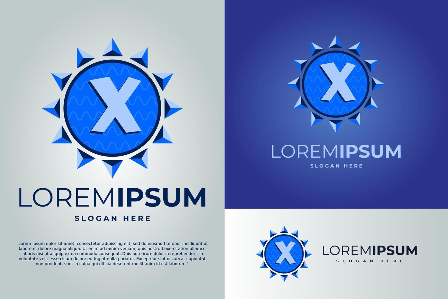 letter X and Sun with waves Logo design vector illustration template. badge logo. Sun logo design template. badge logo