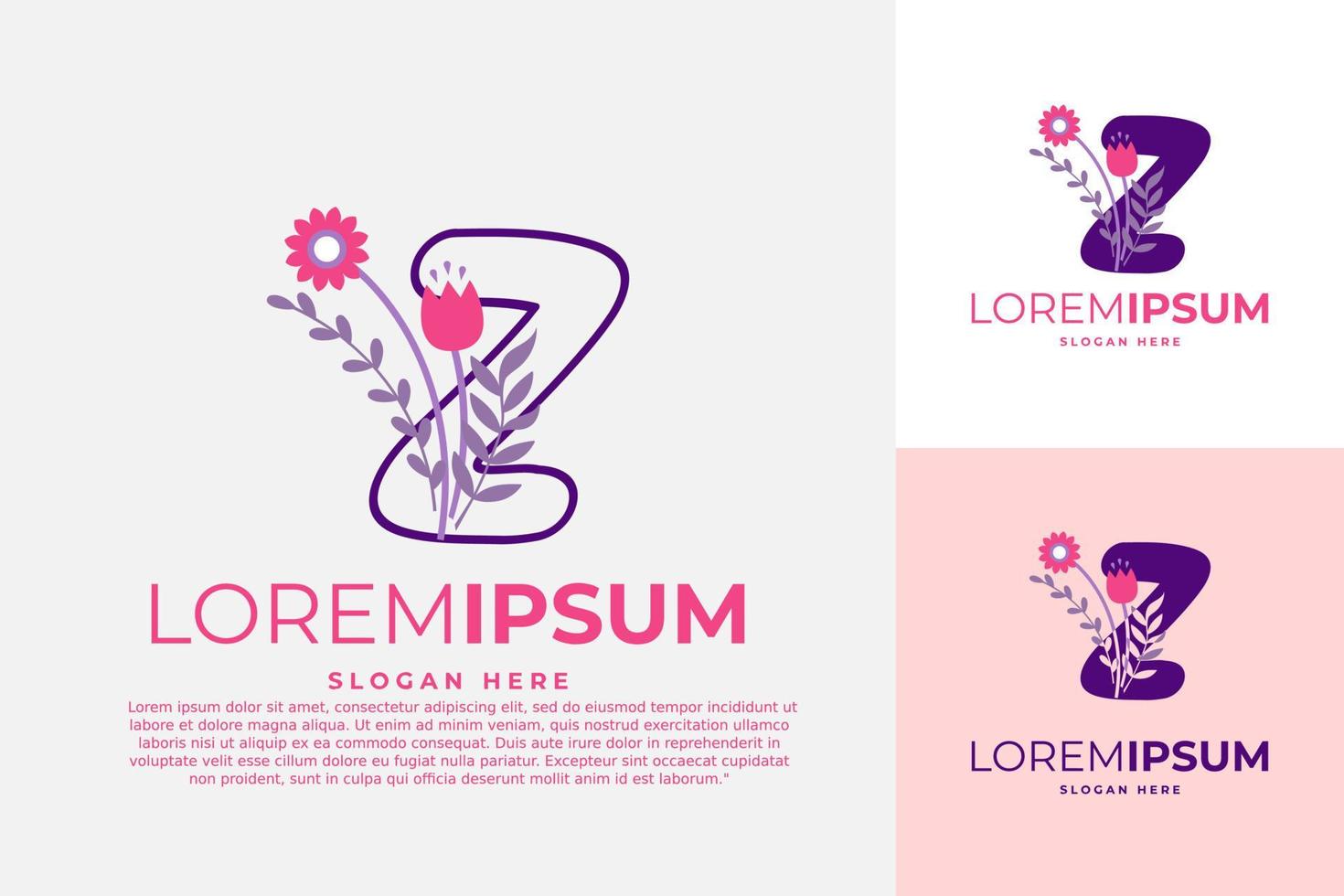 letter Z logo design vector template illustration with flowers