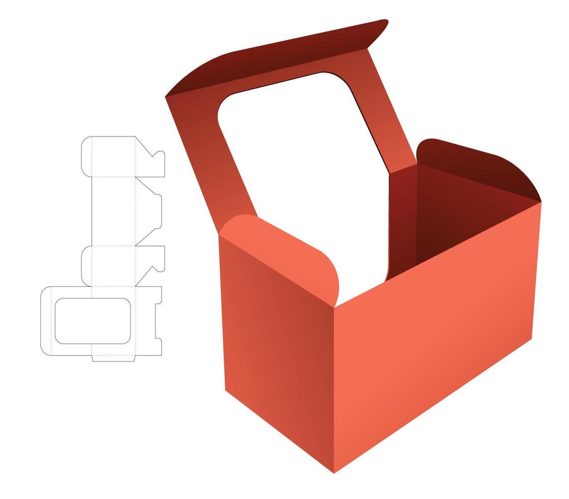 Box with window die cut template and 3D mockup vector