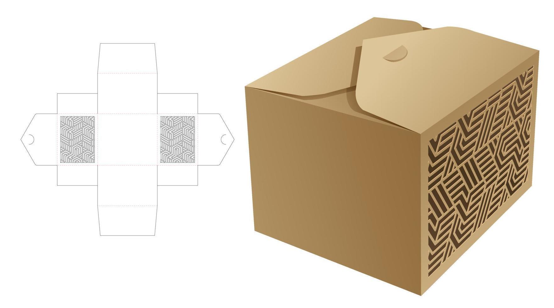 Caja rectangular de 2 vueltas con plantilla troquelada de ventana estampada y maqueta 3d vector
