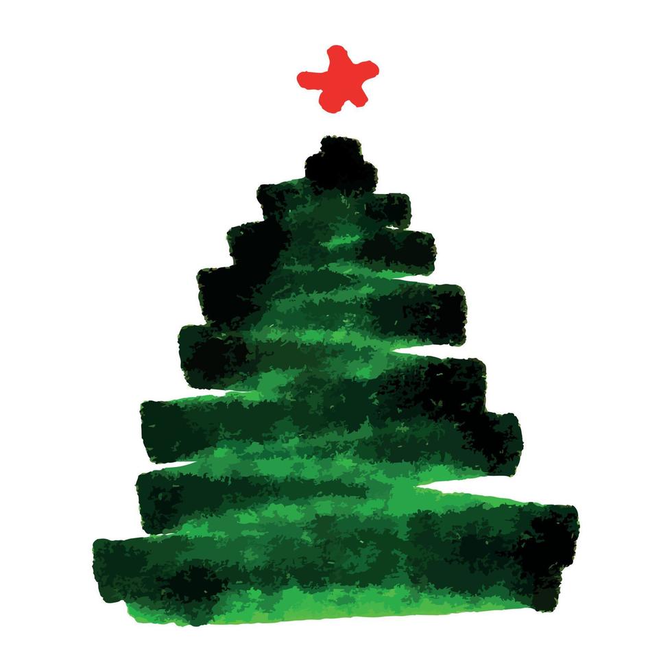 árbol de navidad ilustración dibujada a mano aislada sobre fondo blanco. elemento de diseño de vector colorido de invierno de vacaciones para tarjeta, impresión, web, diseño, decoración