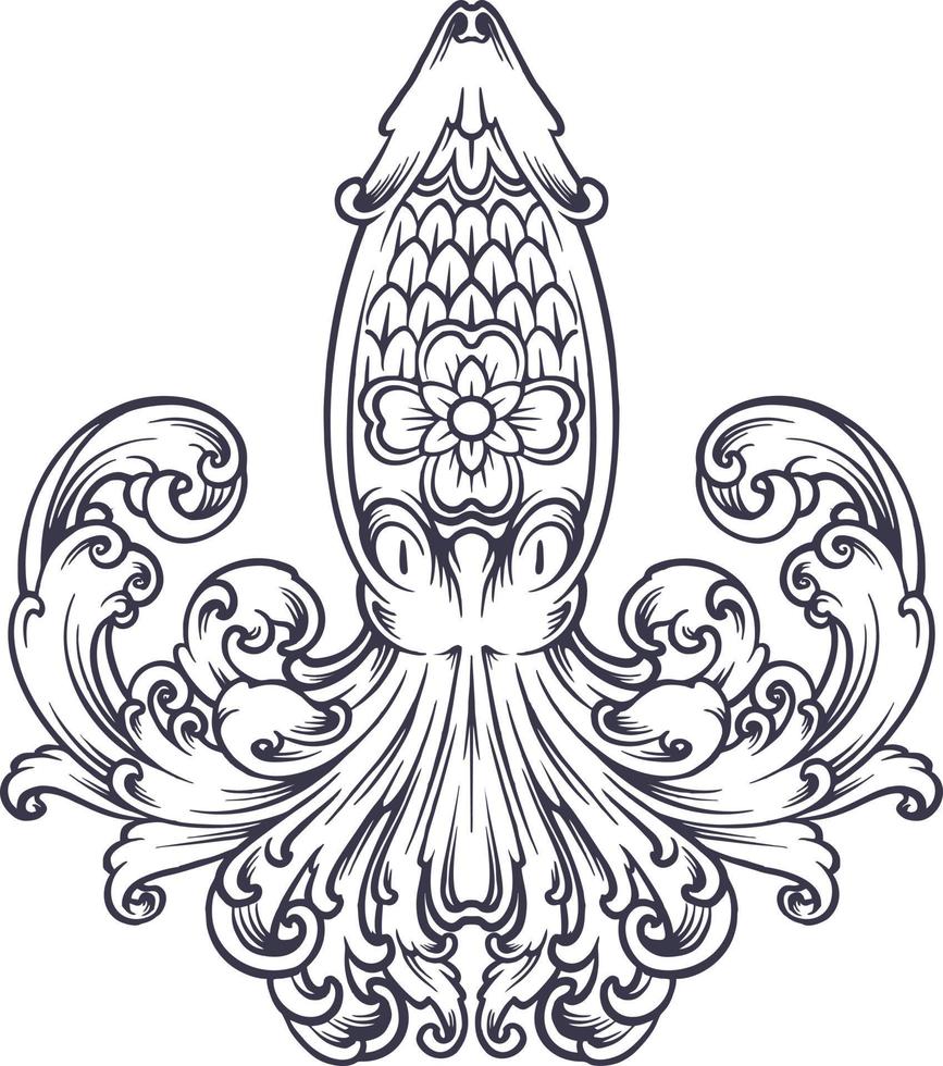 Elegant ornament octopus swirls monochrome vector