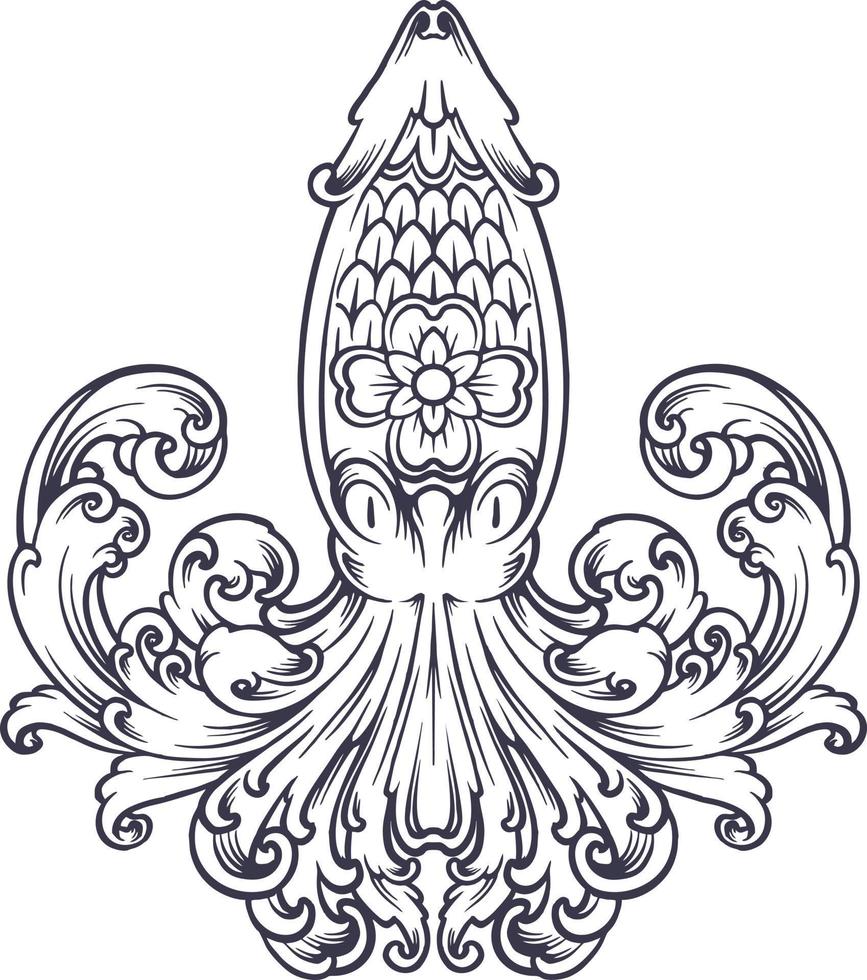 elegante ornamento pulpo remolinos monocromo vector