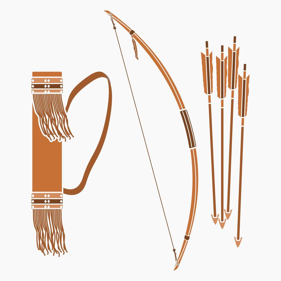 Editable Isolated Native American Archery Tools Vector Illustration in Flat Monochrome Style for Traditional Culture and History Related Design