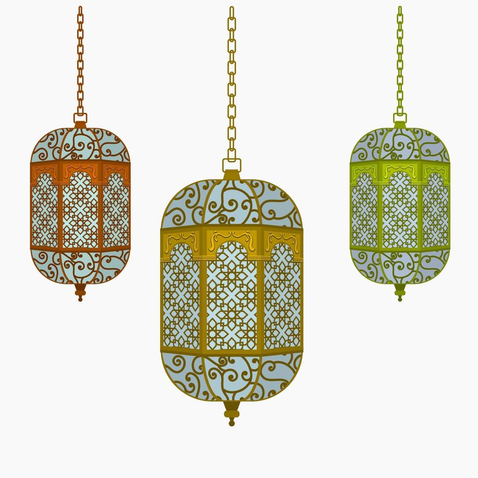 Editable Three Hanging Arab Lantern Vector Illustration for Ramadan and Middle Eastern Culture Concept