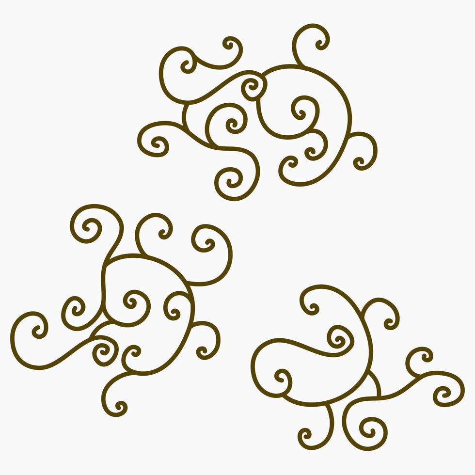 Editable Three Arabesque Swirl Lines Motif Vector Pattern To Be Used as Additional Parts of Web or Print Elements
