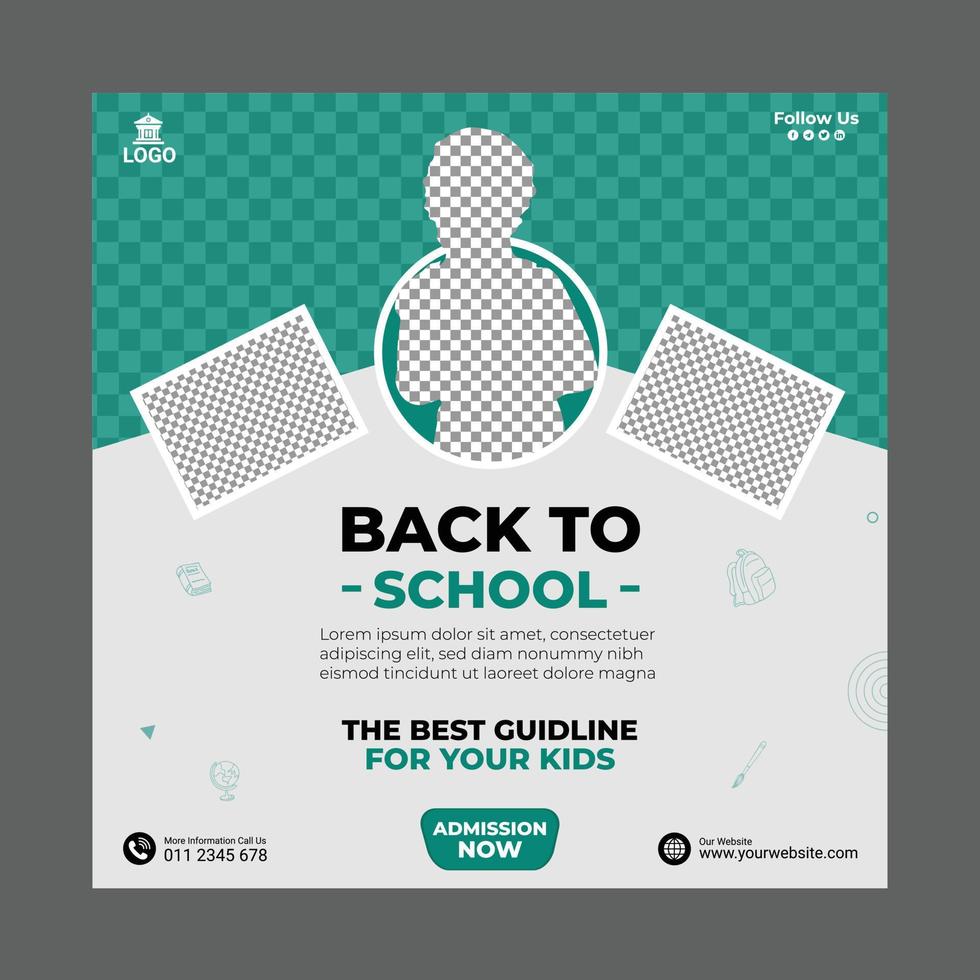 School education admission social media post and back to school web banner template design vector