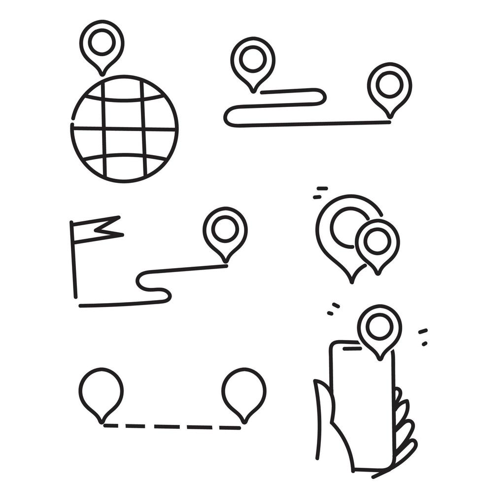 vector de ilustración de mapa de ubicación de gps de garabato dibujado a mano