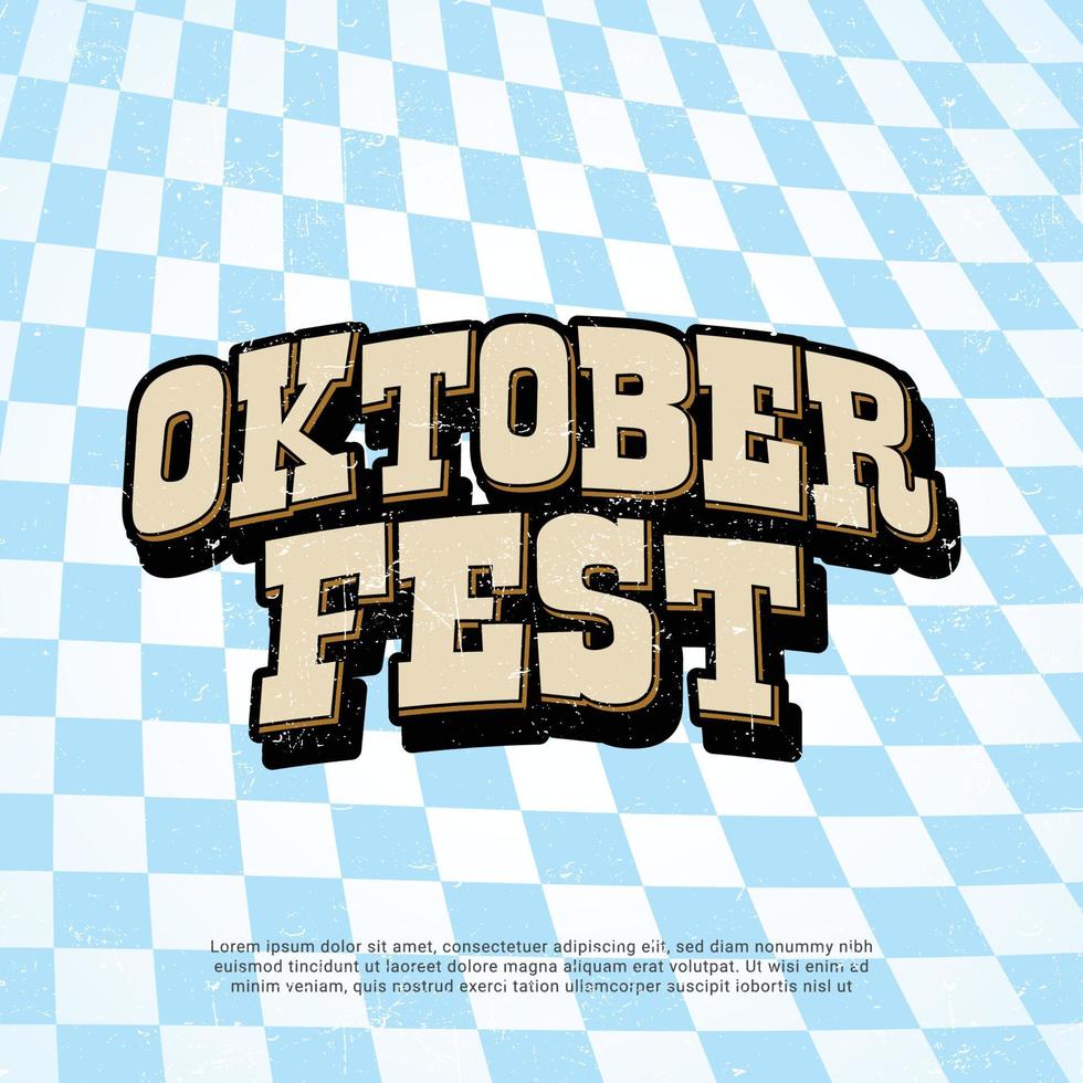 Willkommen zum Oktoberfest vector banner poster. Illustration with brush lettering typography and blue white checkered pattern background. Festive design concept for Bavarian beer festival