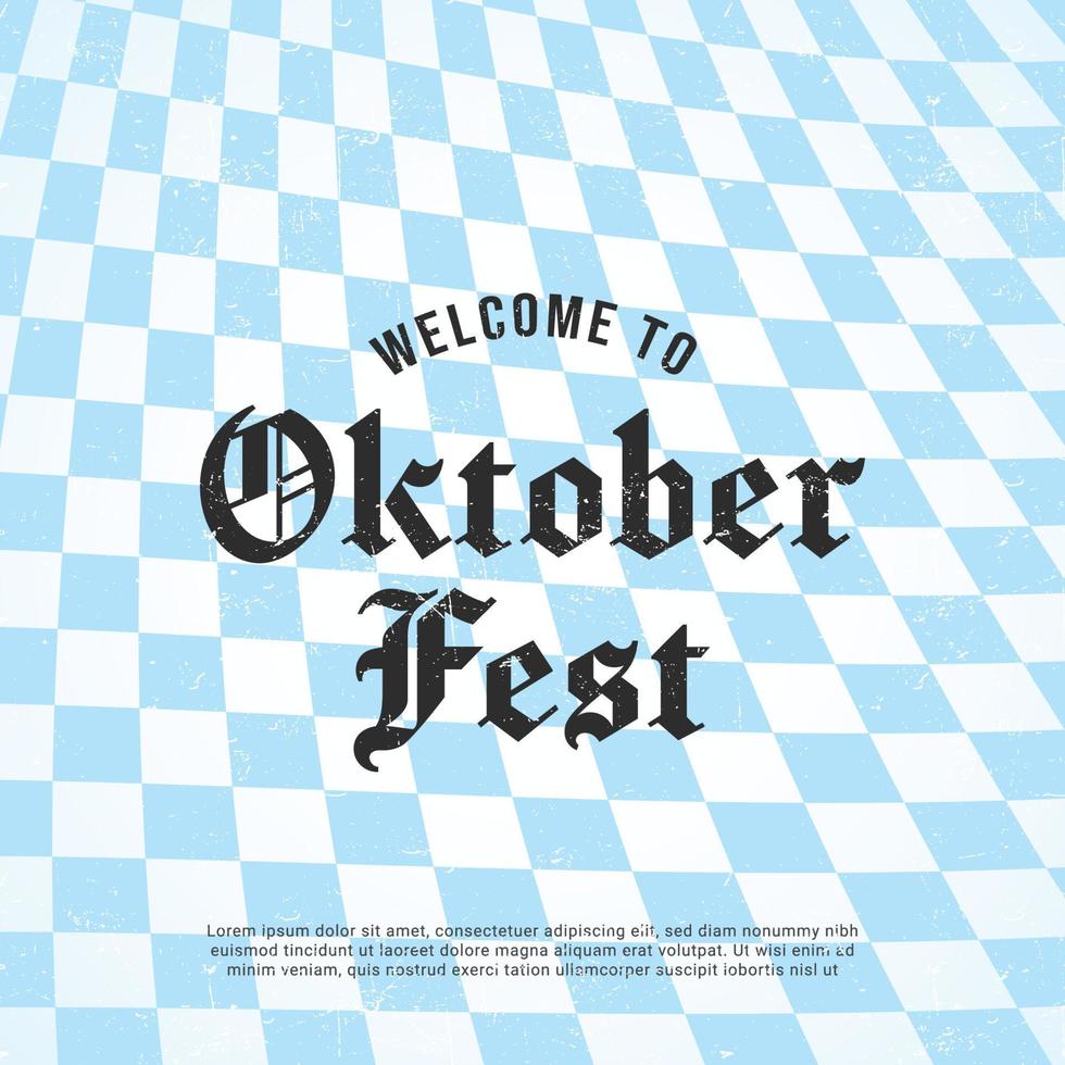 cartel de la bandera del vector del oktoberfest de willkommen zum. ilustración con tipografía de letras de pincel y fondo de patrón a cuadros blanco azul. concepto de diseño festivo para el festival de la cerveza bávara