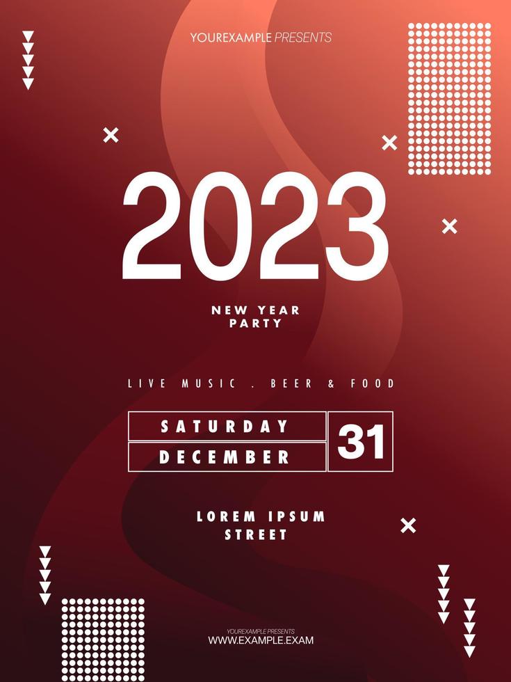 Resumen plantilla de póster de fiesta de año nuevo 2023. fondo de volante abstracto líquido vector