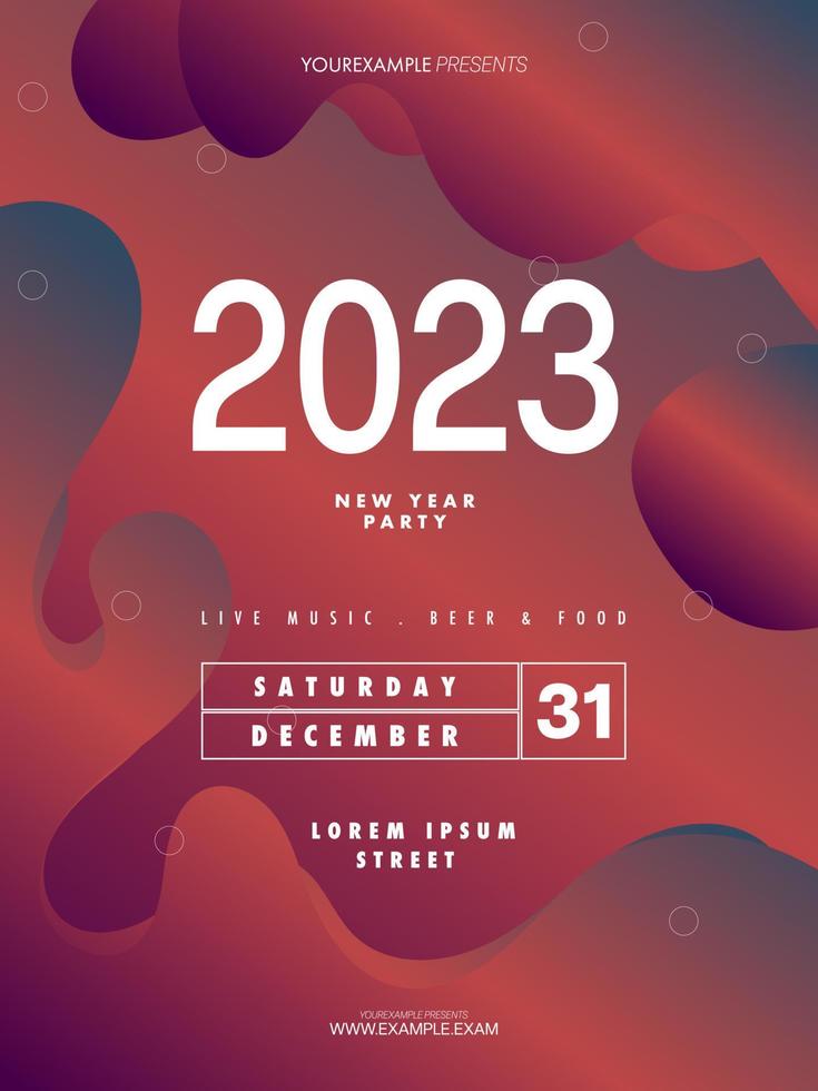 Resumen plantilla de póster de fiesta de año nuevo 2023. fondo de volante abstracto líquido vector