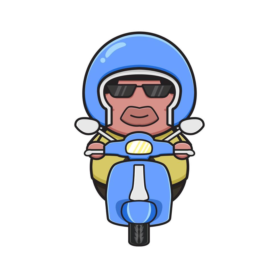 Cute fat boy is riding scooter mascot cartoon icon clip art illustration vector