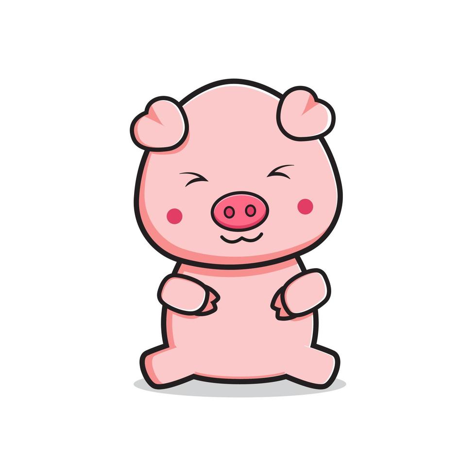lindo cerdo está sentado mascota dibujos animados icono logotipo ilustración vector