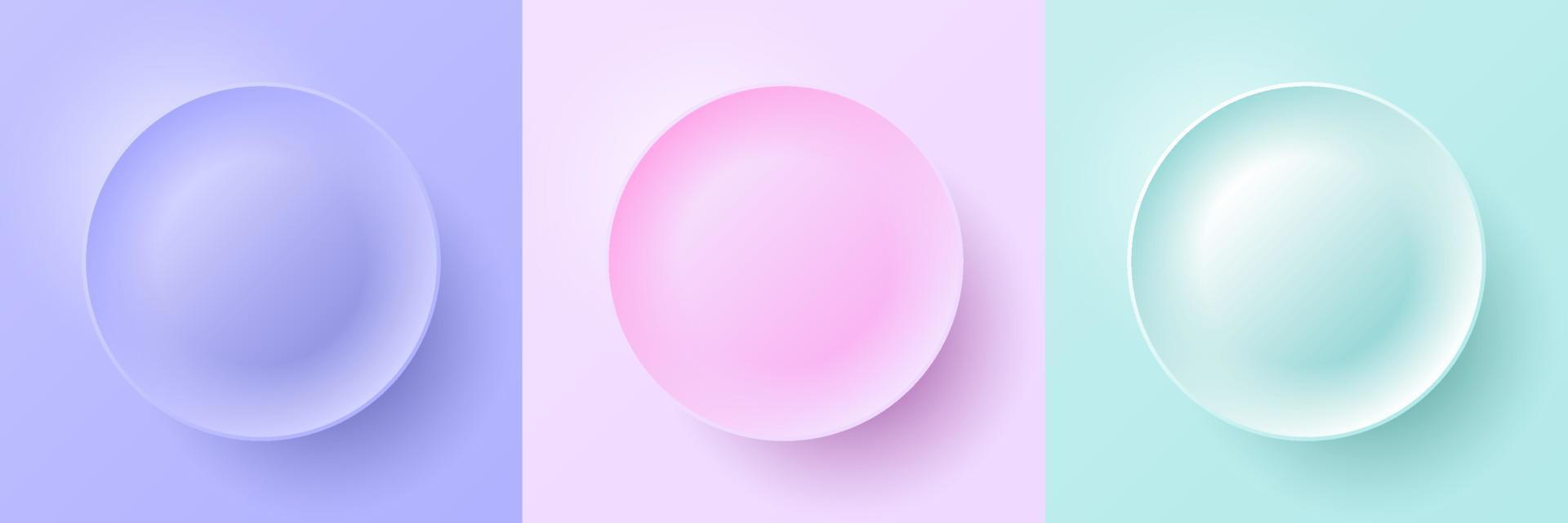 Set of 3D badges pastel colors circles shapes embossed elements minimal style background vector