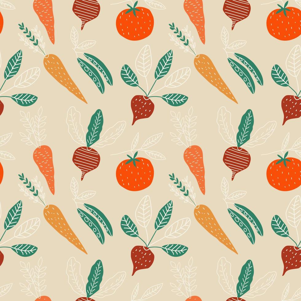Seamless pattern. Set of vegetables. Vector in cartoon style.