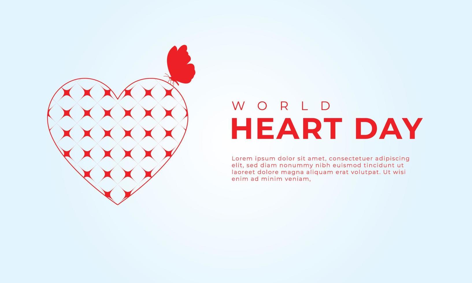 Flat design world heart day social media banner background concept with heart outline and butterfly vector