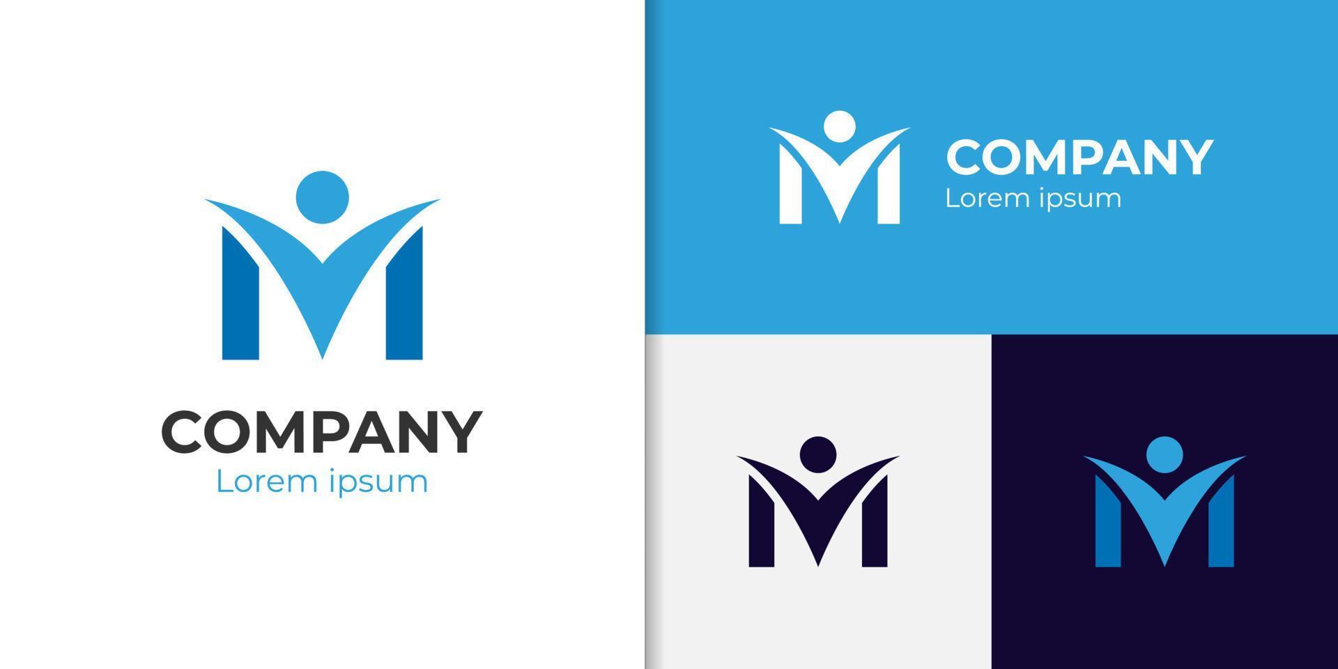 initial letter M with happiness people modern logo design for corporate identity, brand, company logo element vector
