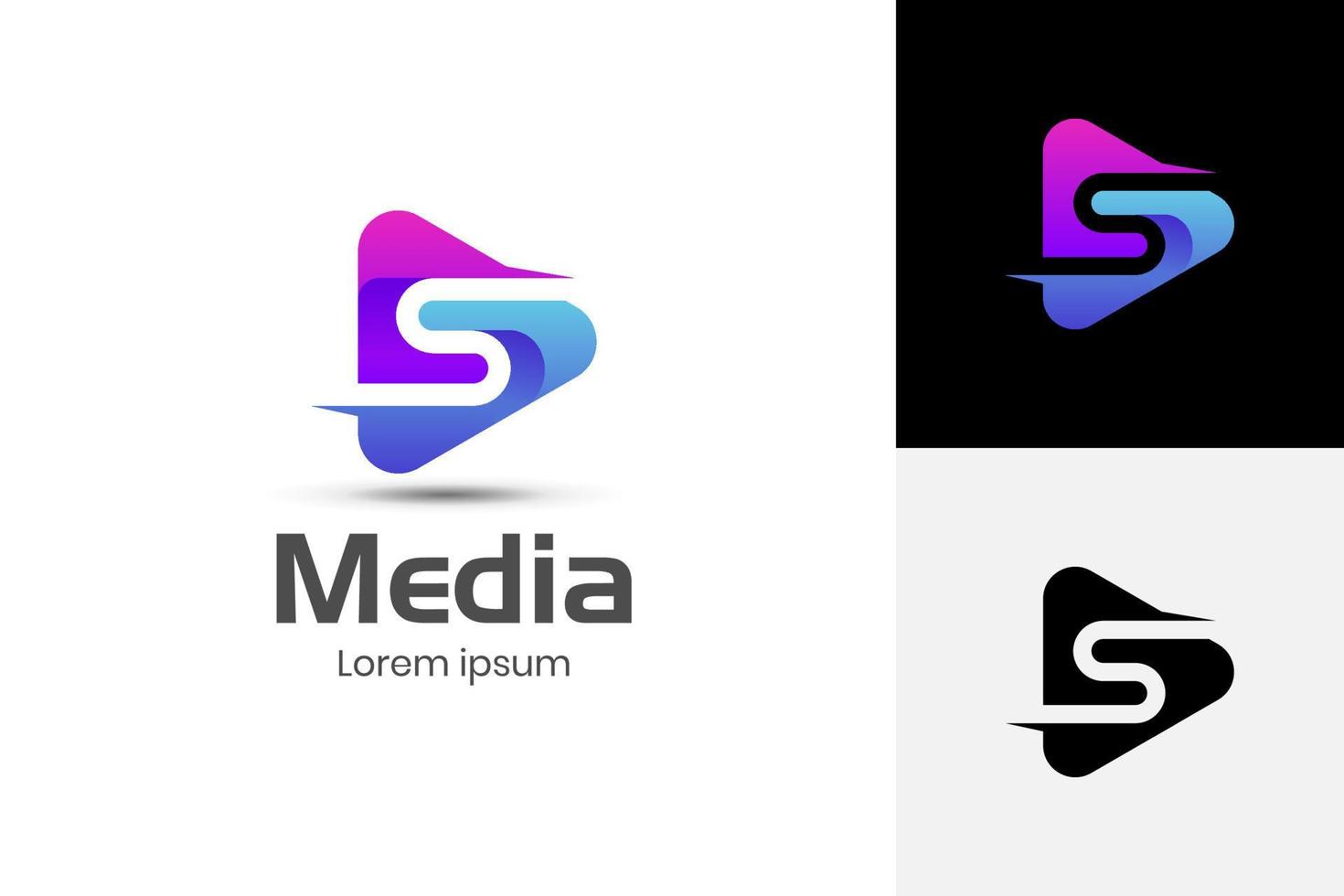 Abstract Letter S with Play Icon Logo Design for studio Media music Logo Template, Vector elements symbol