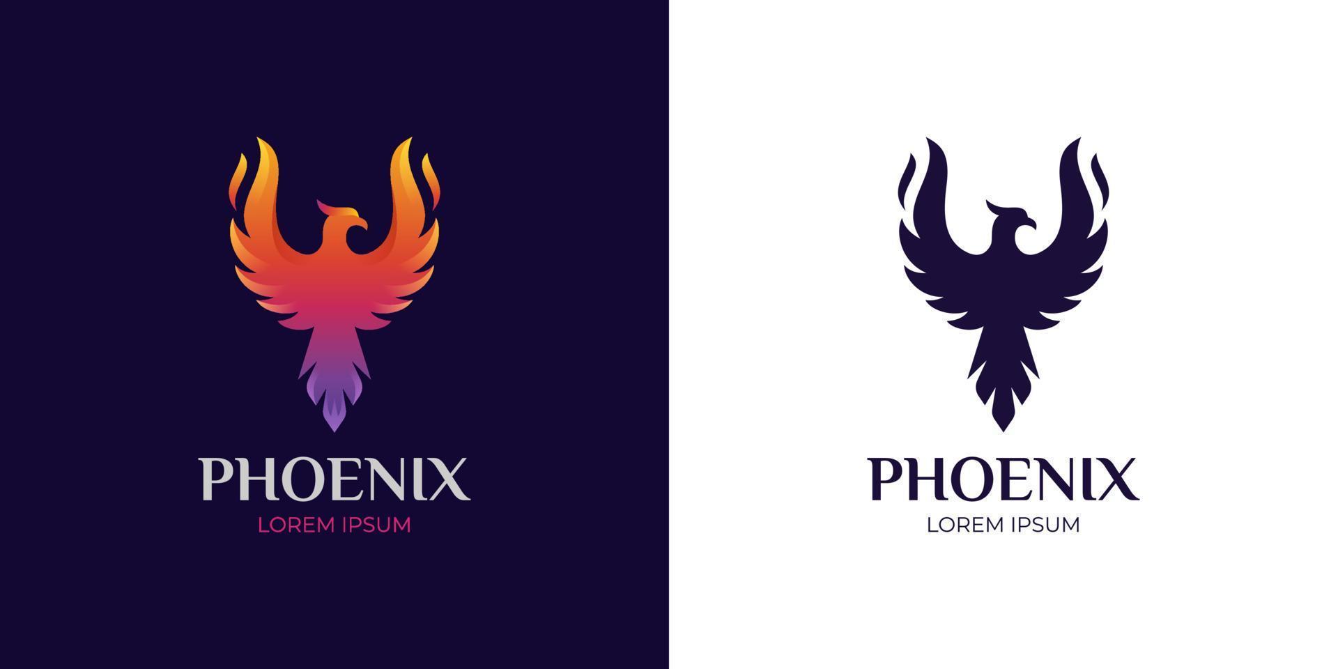 impresionante vuelo phoenix gradiente logo vector ilustración dos versiones