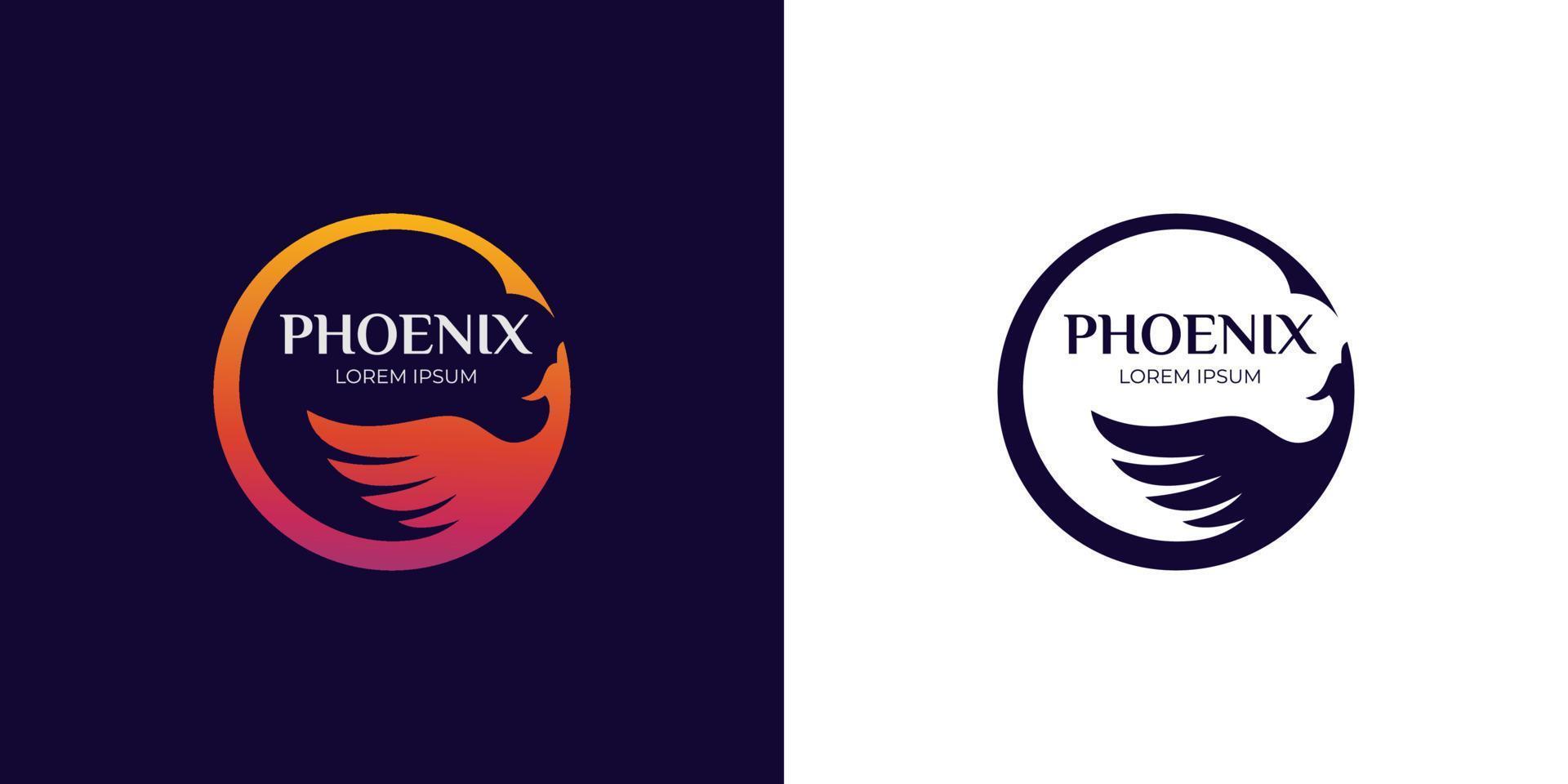 impresionante vuelo phoenix gradiente logo vector ilustración dos versiones