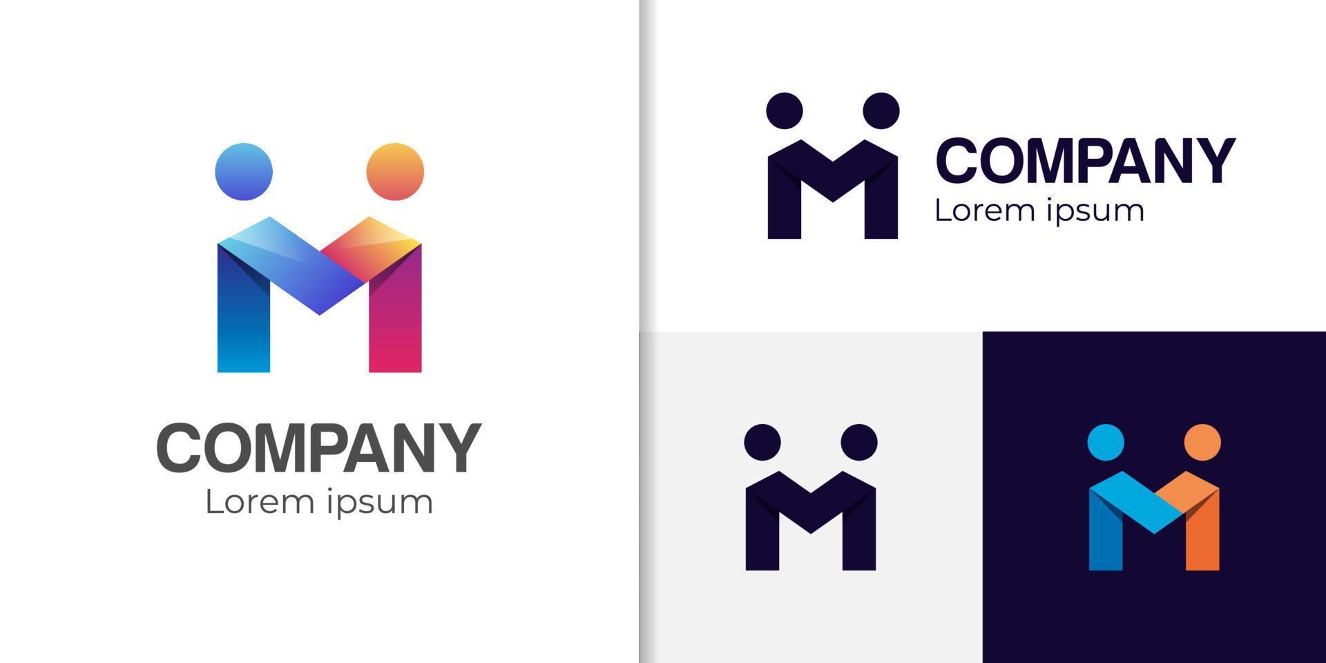 initial letter M modern logo design, connecting partnership people gradient logo illustration vector