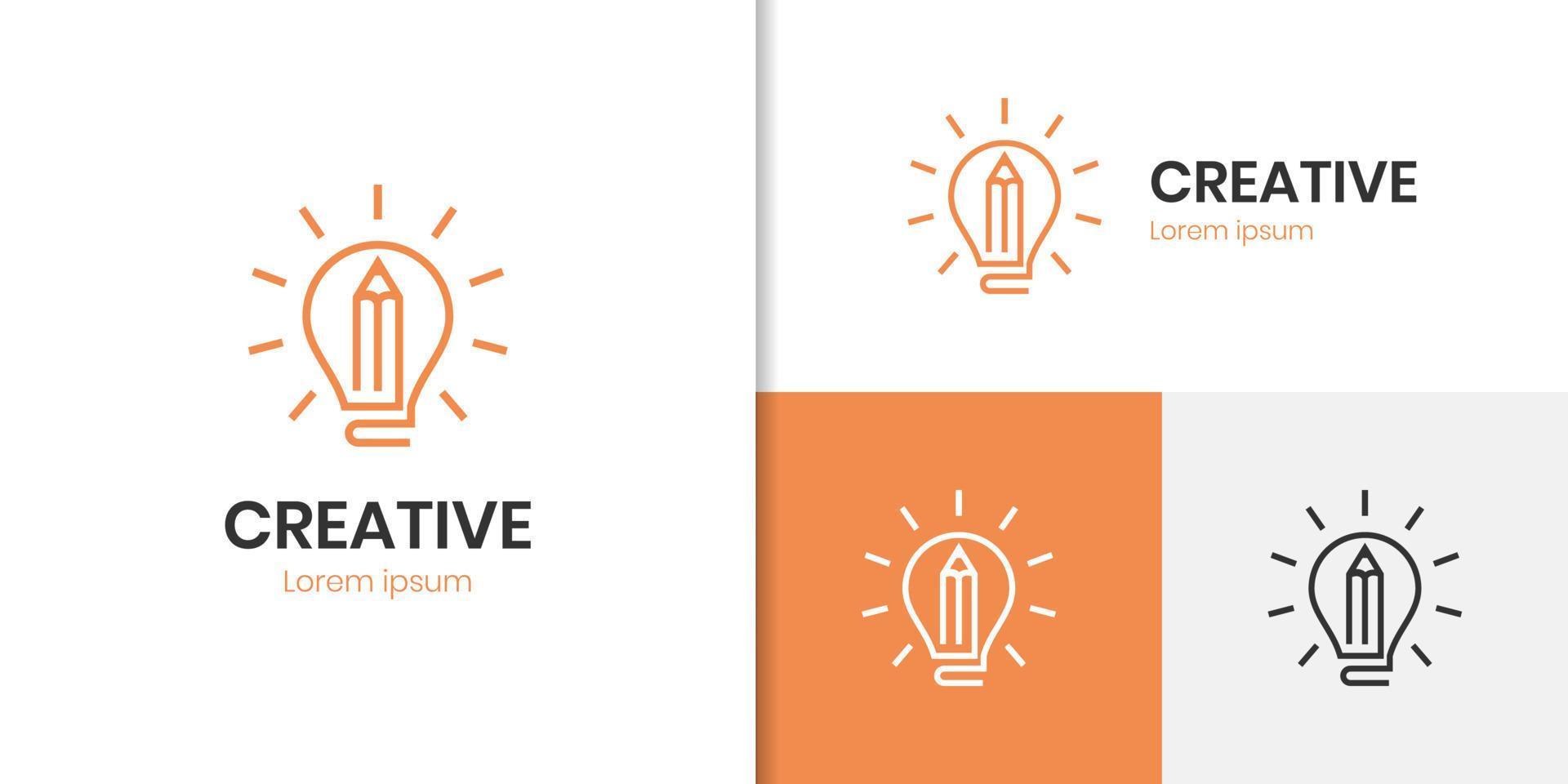 smart writer logo icon design with Light bulb and pencil Logo creativity for design vector