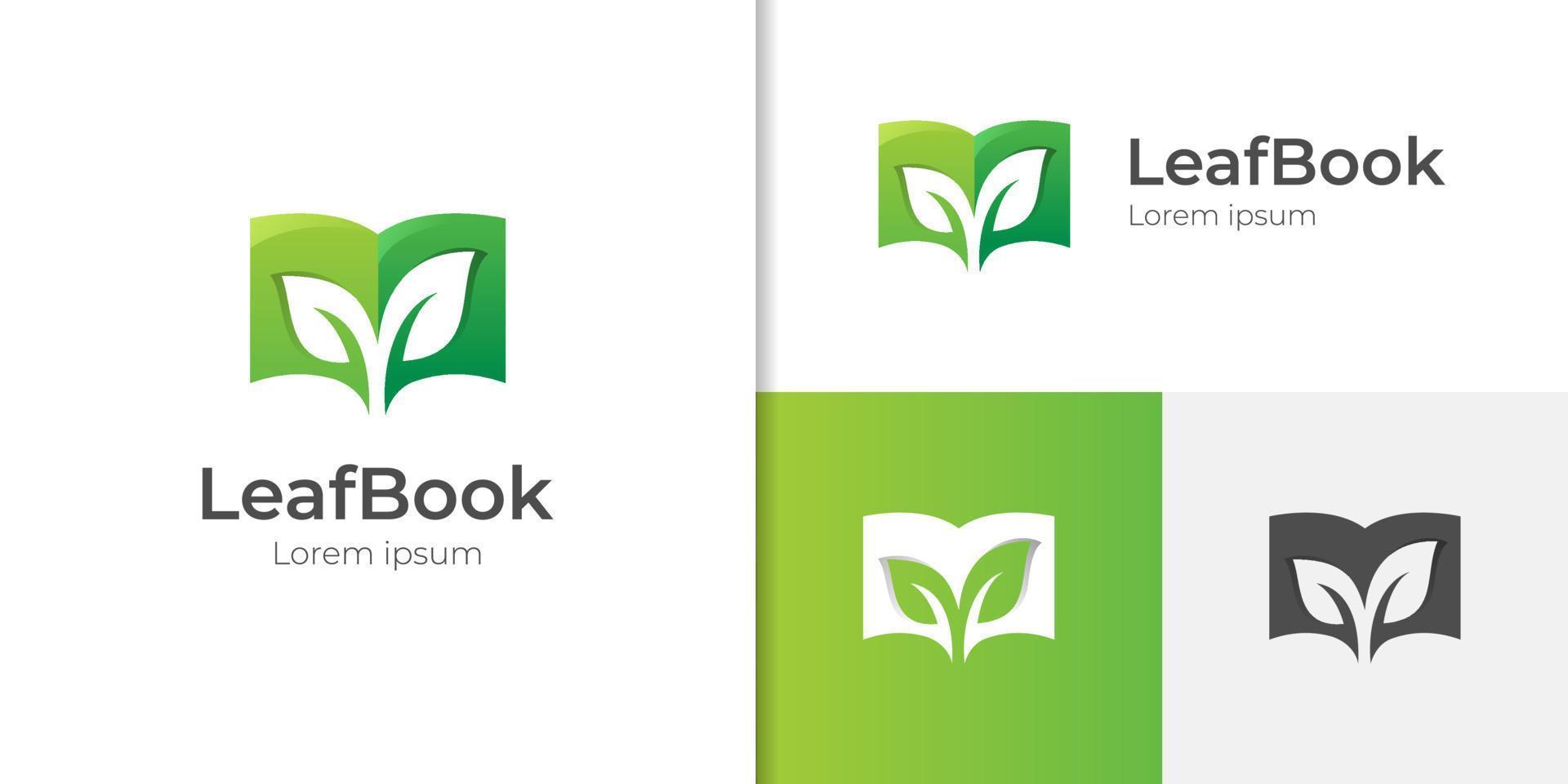 El diseño del icono del logotipo del libro de hoja vectorial se puede utilizar para estudiantes, educación, símbolo de vector de hoja de libro